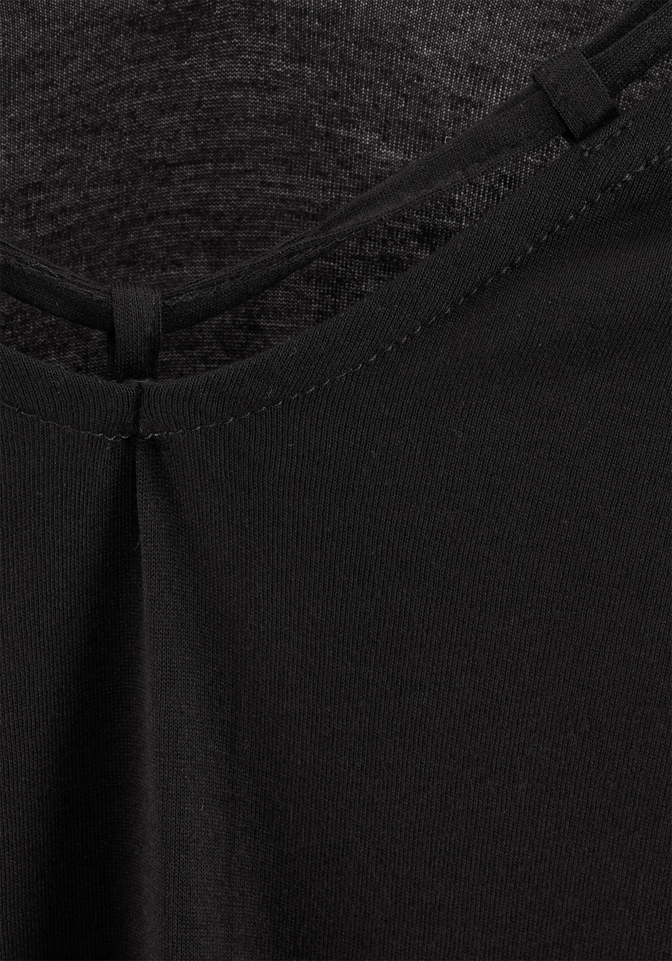 s.Oliver T-Shirt, mit Zierbändern am Ausschnitt, Kurzarmshirt, sommerlich