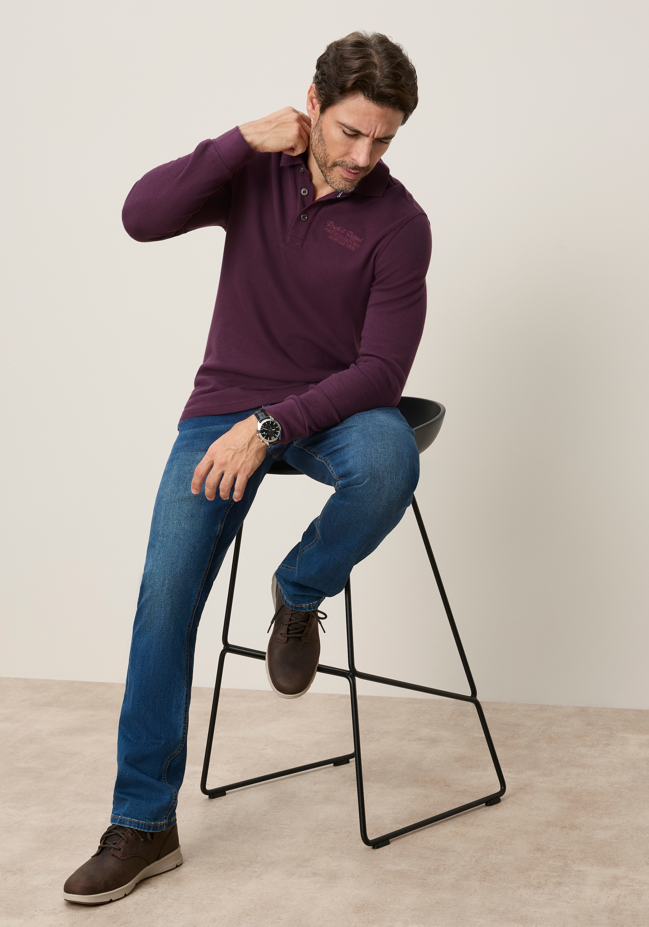 Man's World Poloshirt normale Passform, mit Langarm, klassischer Stil