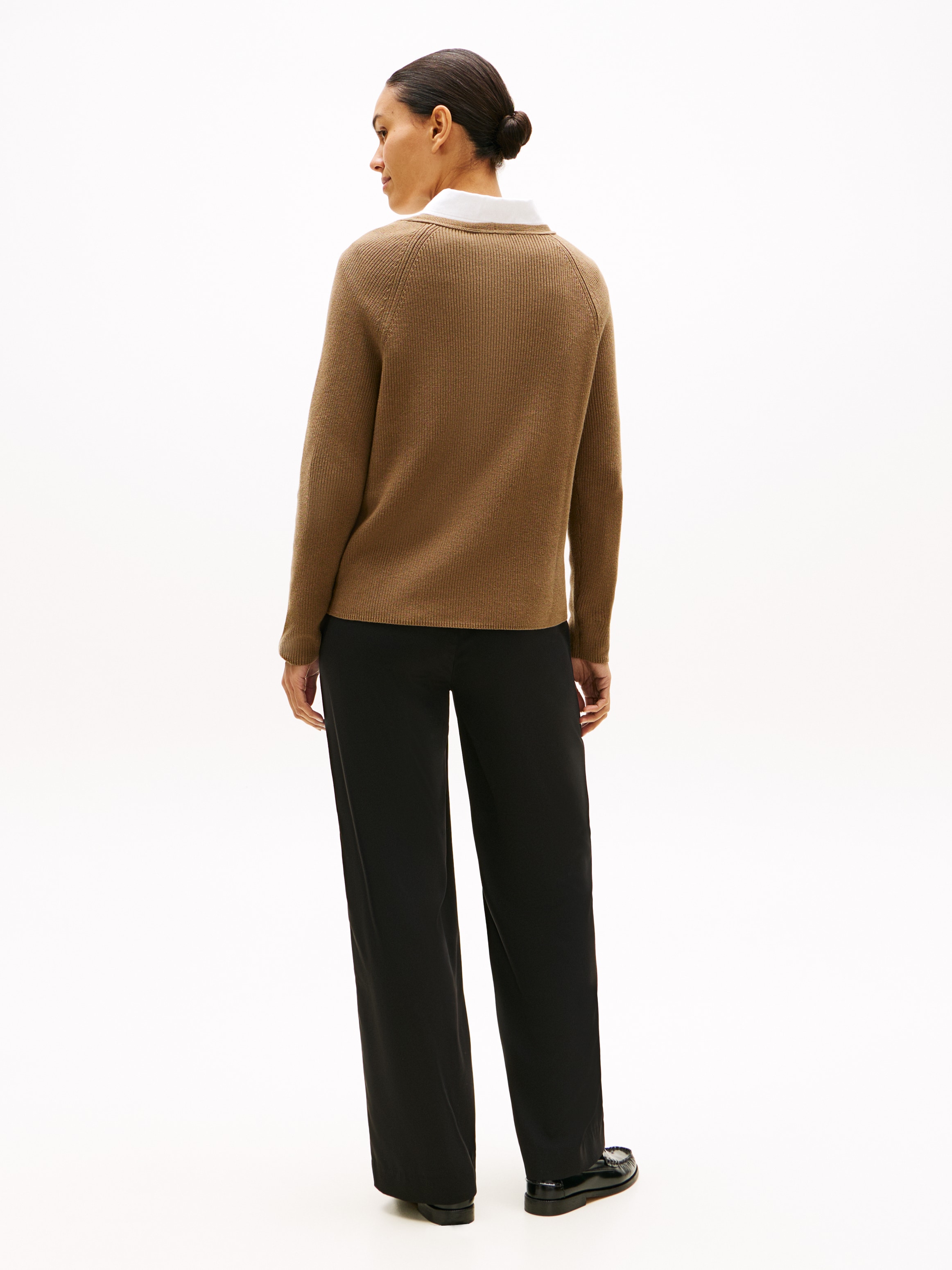 Tommy Hilfiger Strickpullover »CO CARDI STITCH V-NK LS« mit Logostickerei