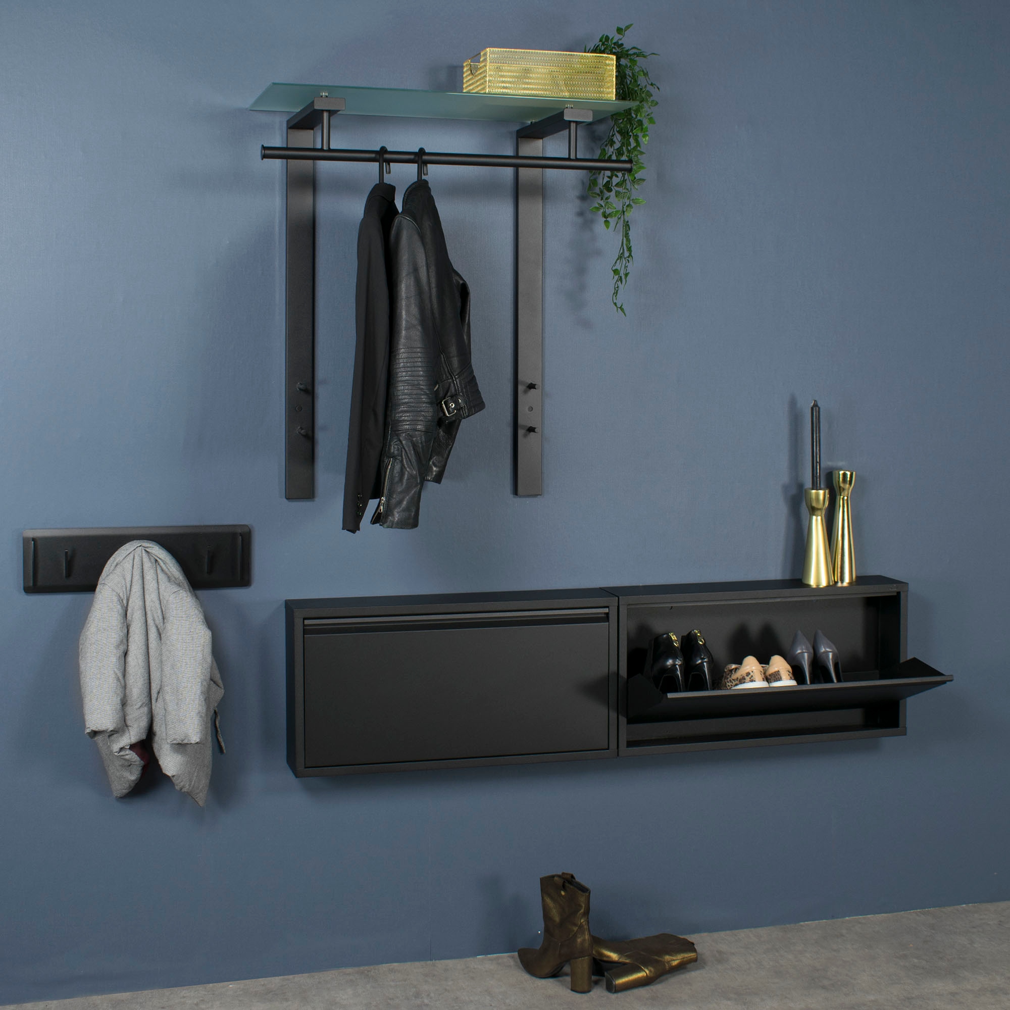Spinder Design Barre de penderie »DUTCH« porte-manteau mural moderne en acier et verre