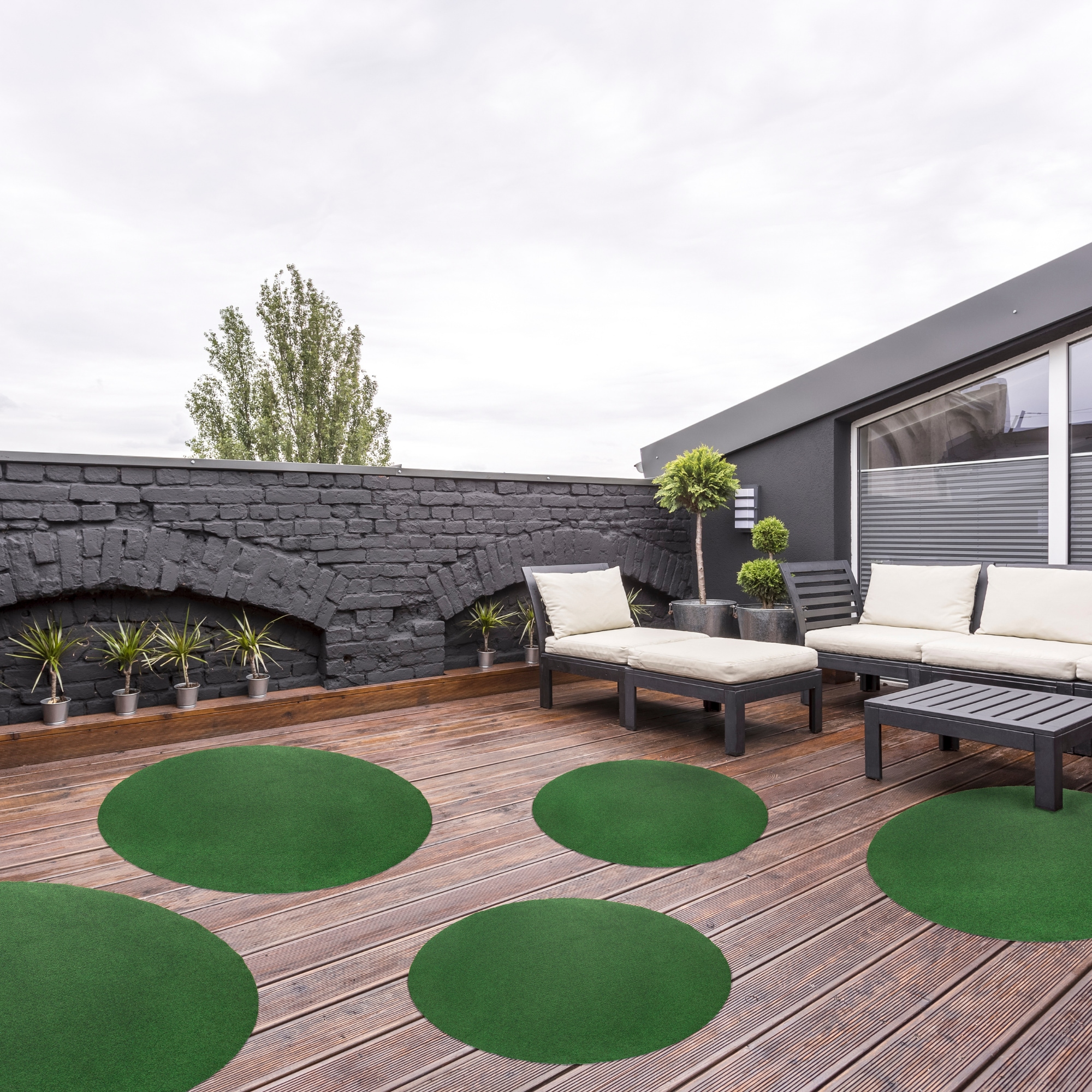Andiamo Kunstrasen »Field, Made in Belgium«, rund, 4 mm Höhe, Rasenteppich aus Nadelfilz, mit Noppen, für Balkon & Terrasse