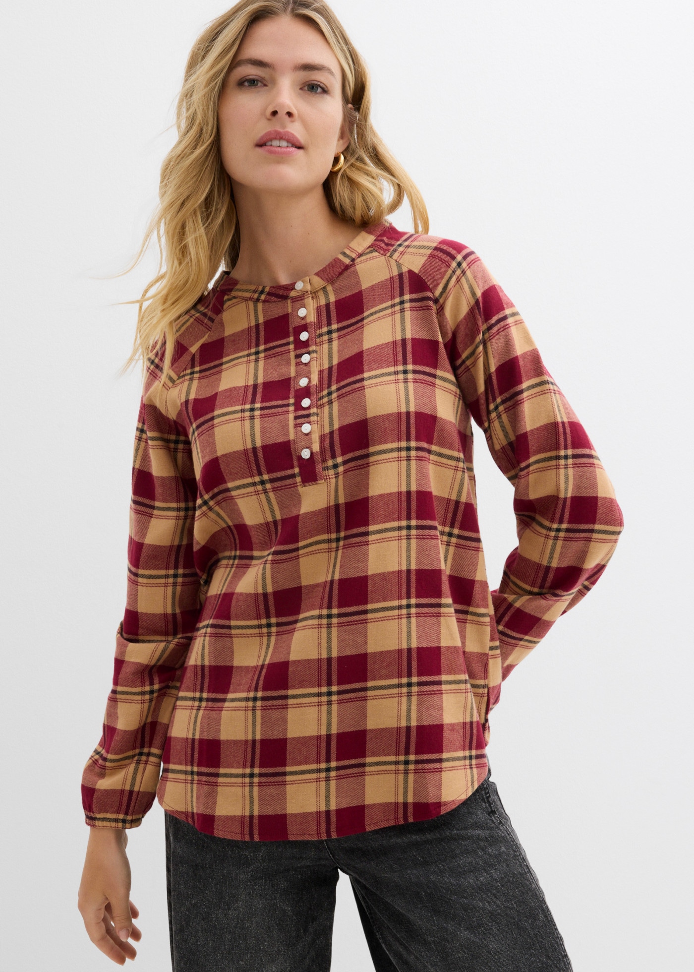 Image of bonprix Tunika Baumwollbluse, in hüftbedeckender Länge, mit elastischem Ärmelbündchen
