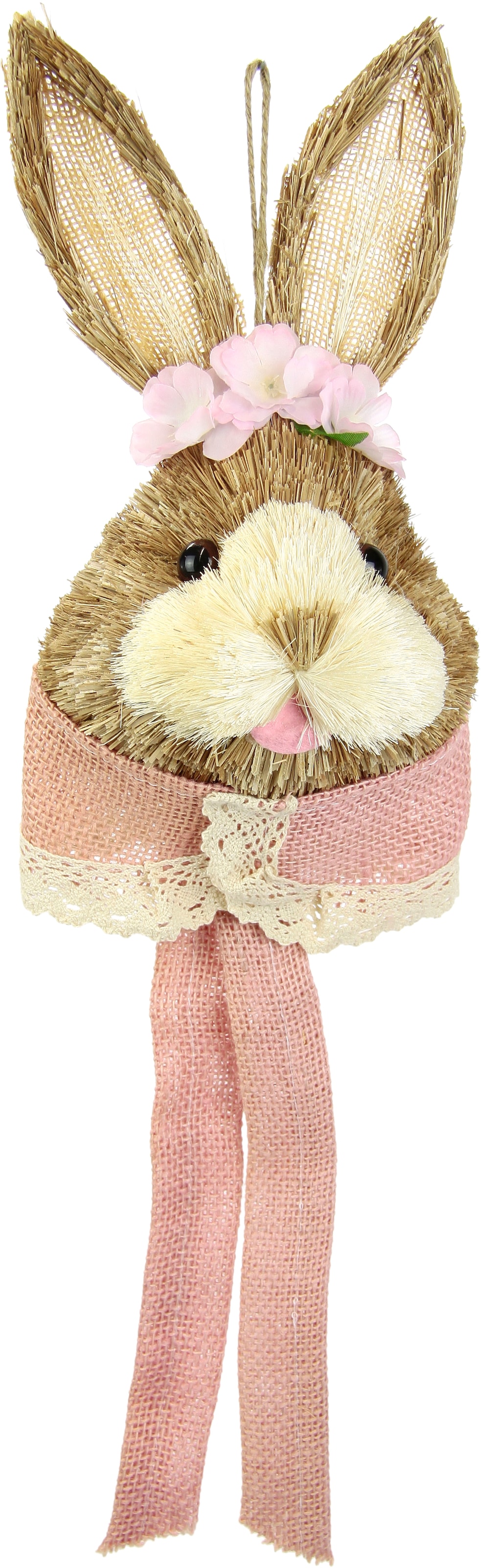 Image of I.GE.A. Dekofigur "Tierfigur Bast-Hasenkopf Hase Osterhasen Deko Ostern Osterdeko" Türdeko Wanddeko Osterfigur Frühlingsdeko Dekohase Skulptur Frühling