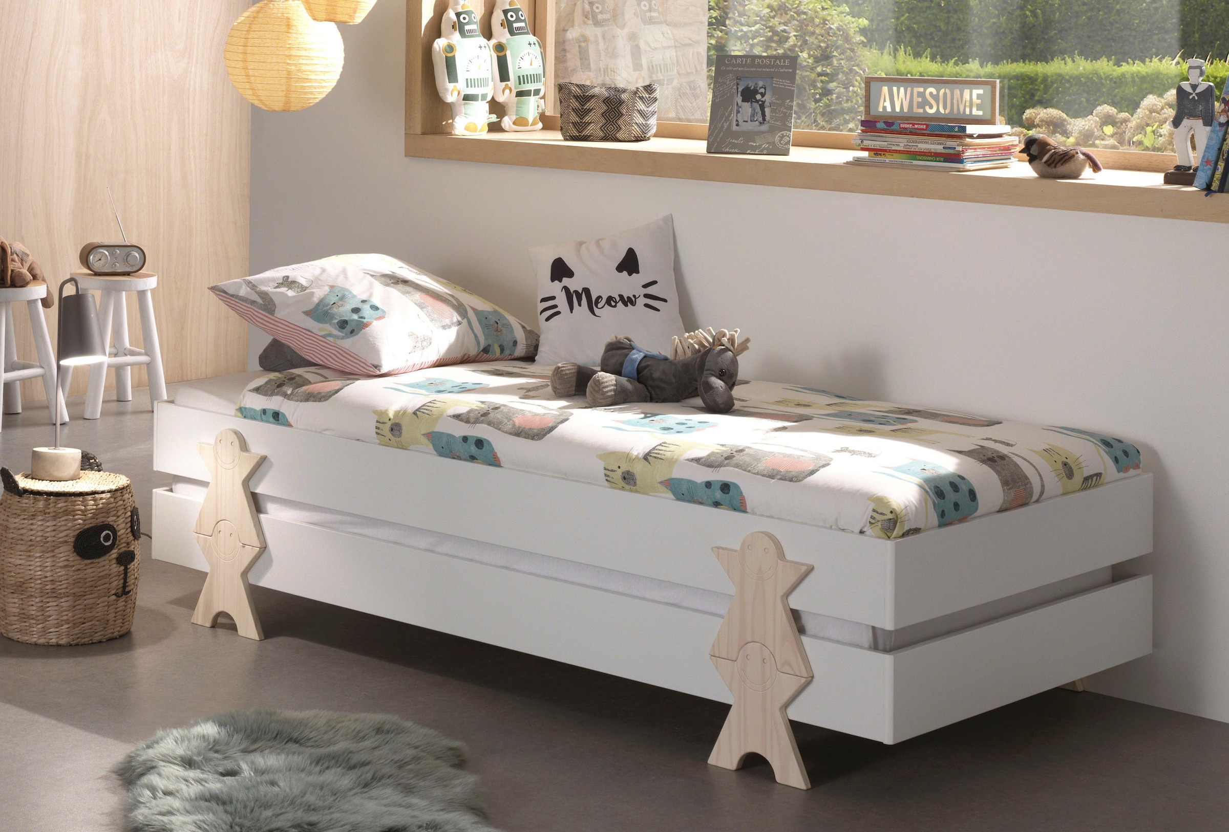 Vipack Lit d'enfant »Modulo, stapelbares Einzelbett, inkl. Rolllattenrost, 2 Farben« L/H/P env. 203,6x93,8x48 cm, pieds smile massif, côtés lit MDF laqué,  surface de couchage 90/200 cm, disponible à l'unité ou en lot de 2