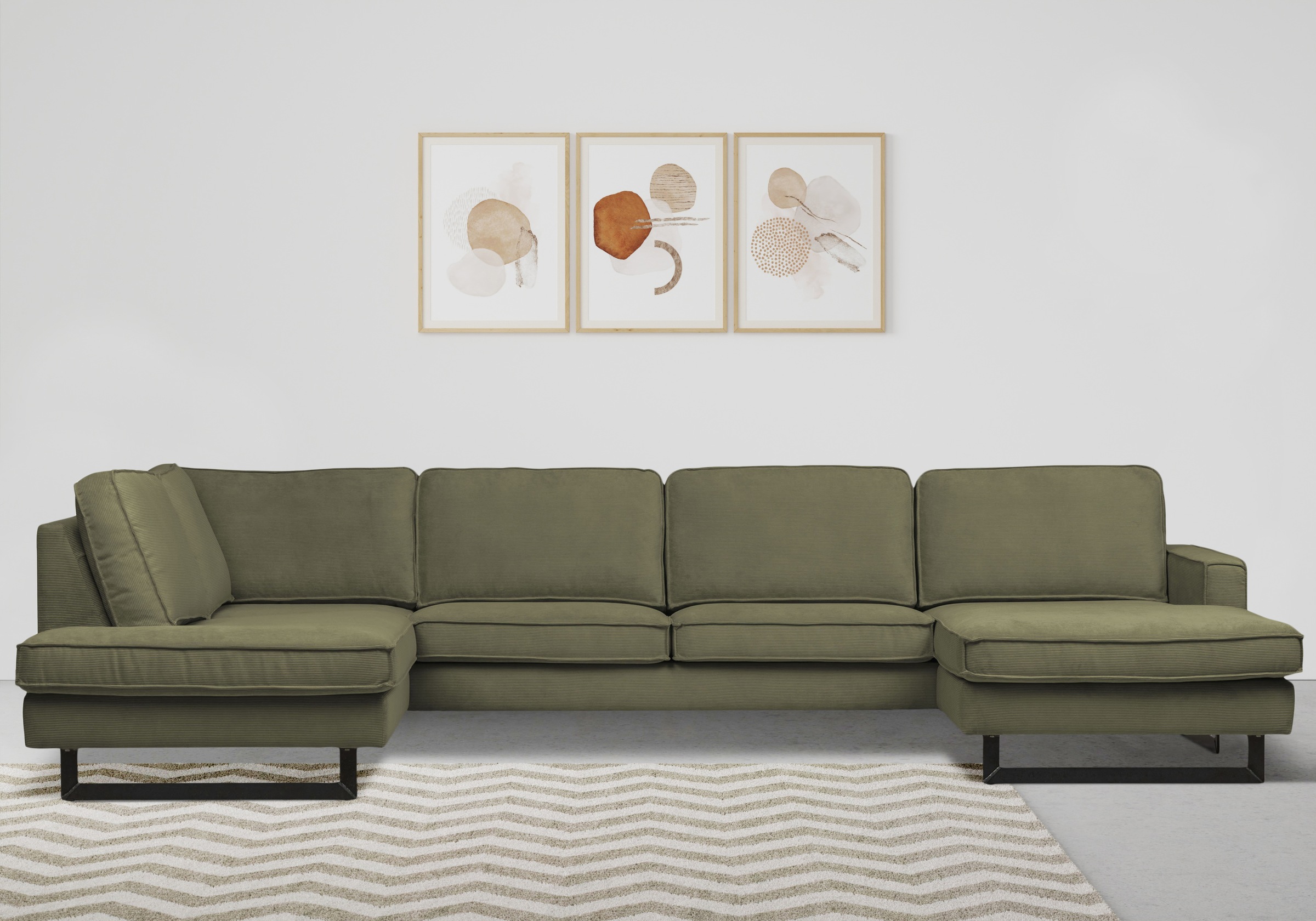 Places of Style Wohnlandschaft »Pinto, 350 cm, U-Form, XXL, mit Ottomanen«, Cord, Feincord, Luxus-Microfaser Leder und Chenille