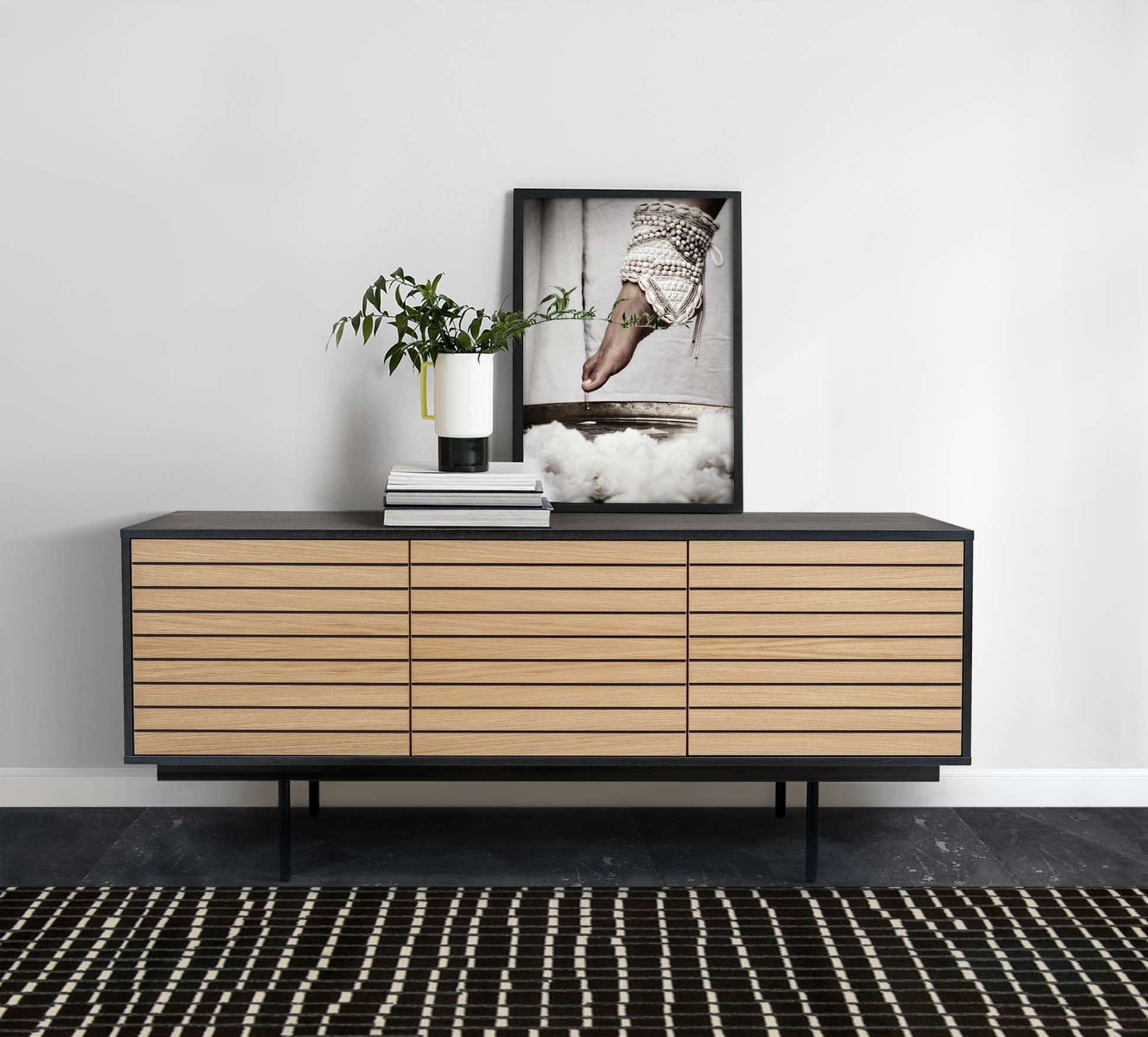 Image of Woodman Sideboard "Stripe" besonderes Design, 3 Push-to-Open-Türen, Breite 161 cm, FSC