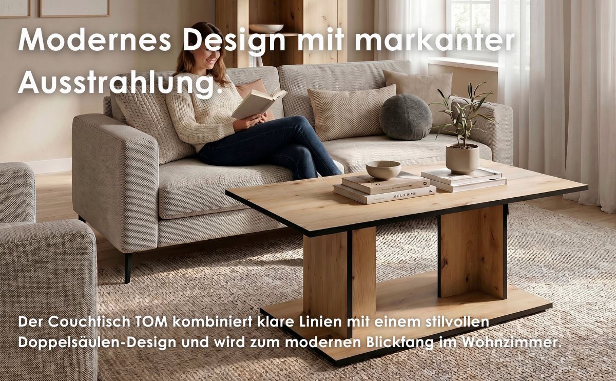 byLIVING Table basse »TOM« Aspect chêne ou blanc, bord noir, capacité de charge 40 kg, L : 110 cm