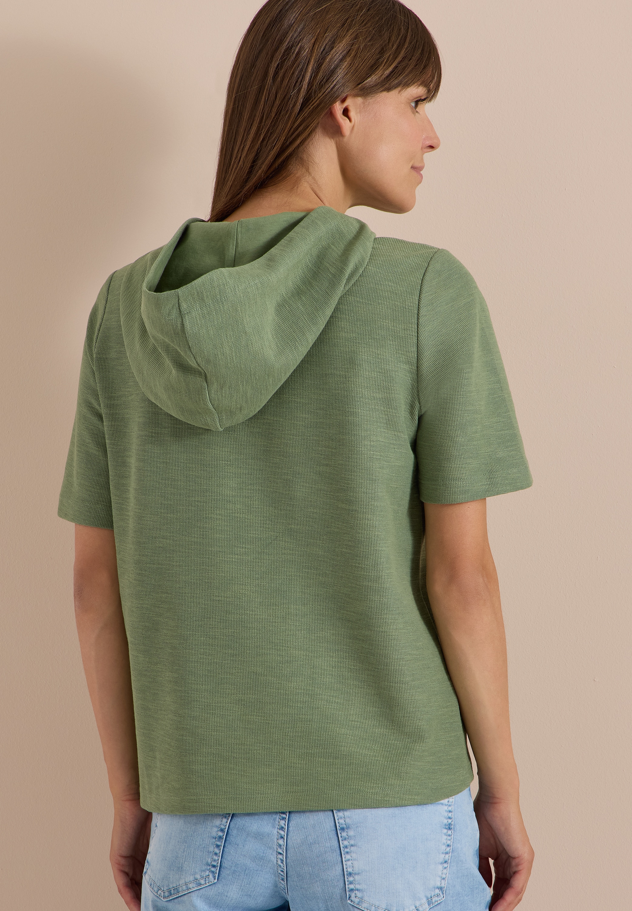 Cecil T-shirt à capuche aspect fil chiné, avec imprimé, mélange de coton