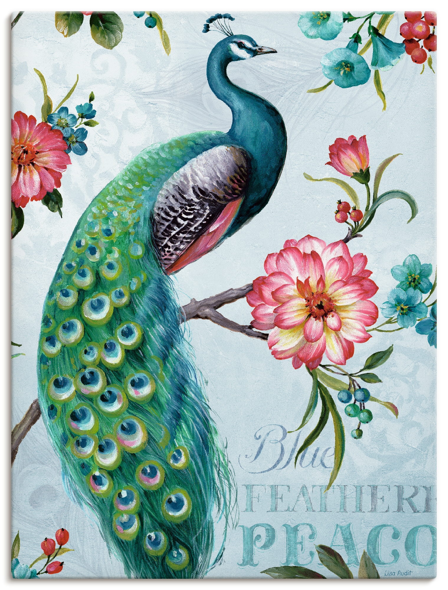 Image of Artland Leinwandbild "Blau gepfederter Pfau" Vögel 1 Stk. tlg. auf Holzrahmen gespannt