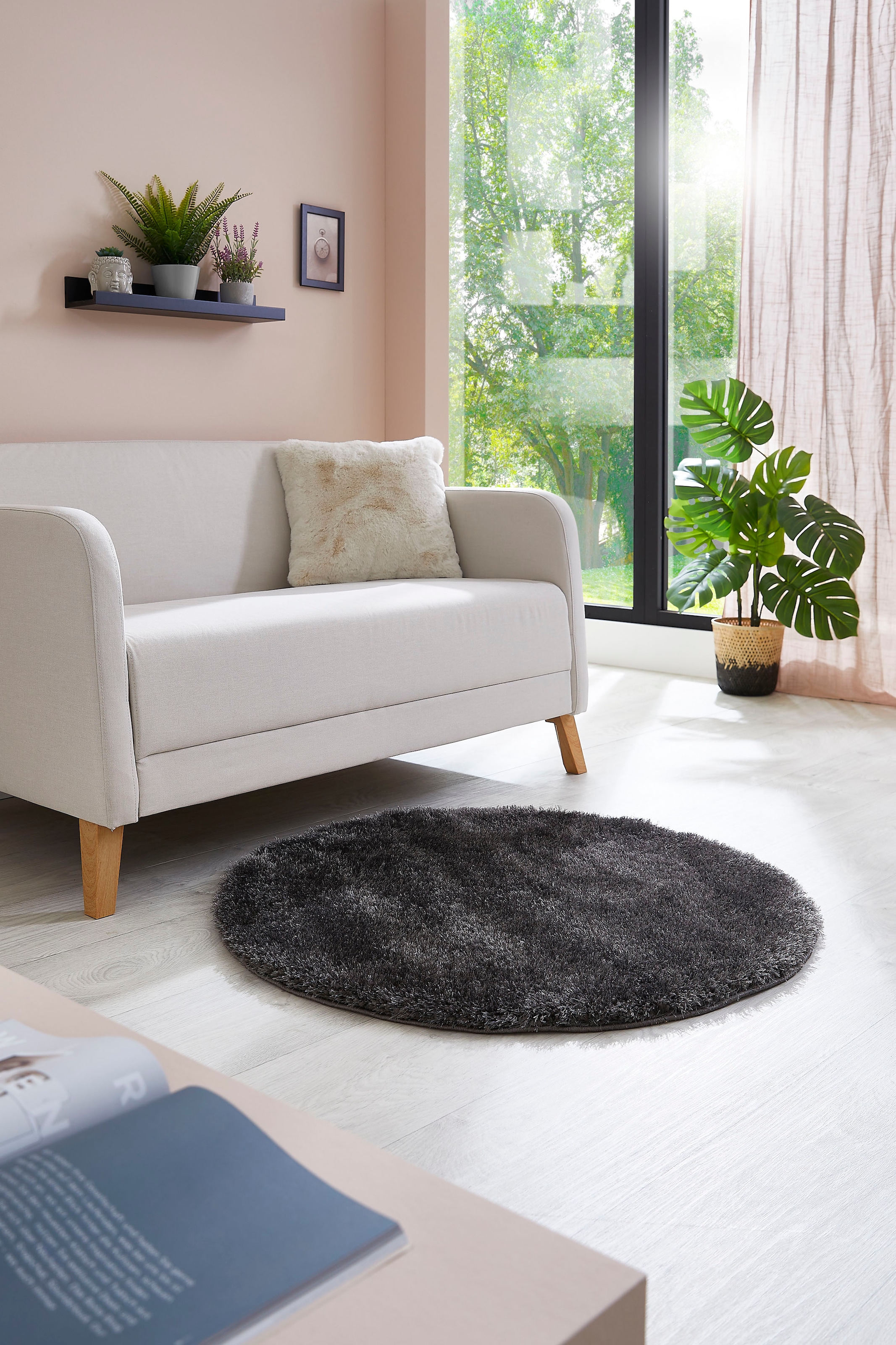 andas Hochflor-Teppich »Lahti«, rund, Uni Farben, weich & kuschelig, ideal im Wohnzimmer & Schlafzimmer