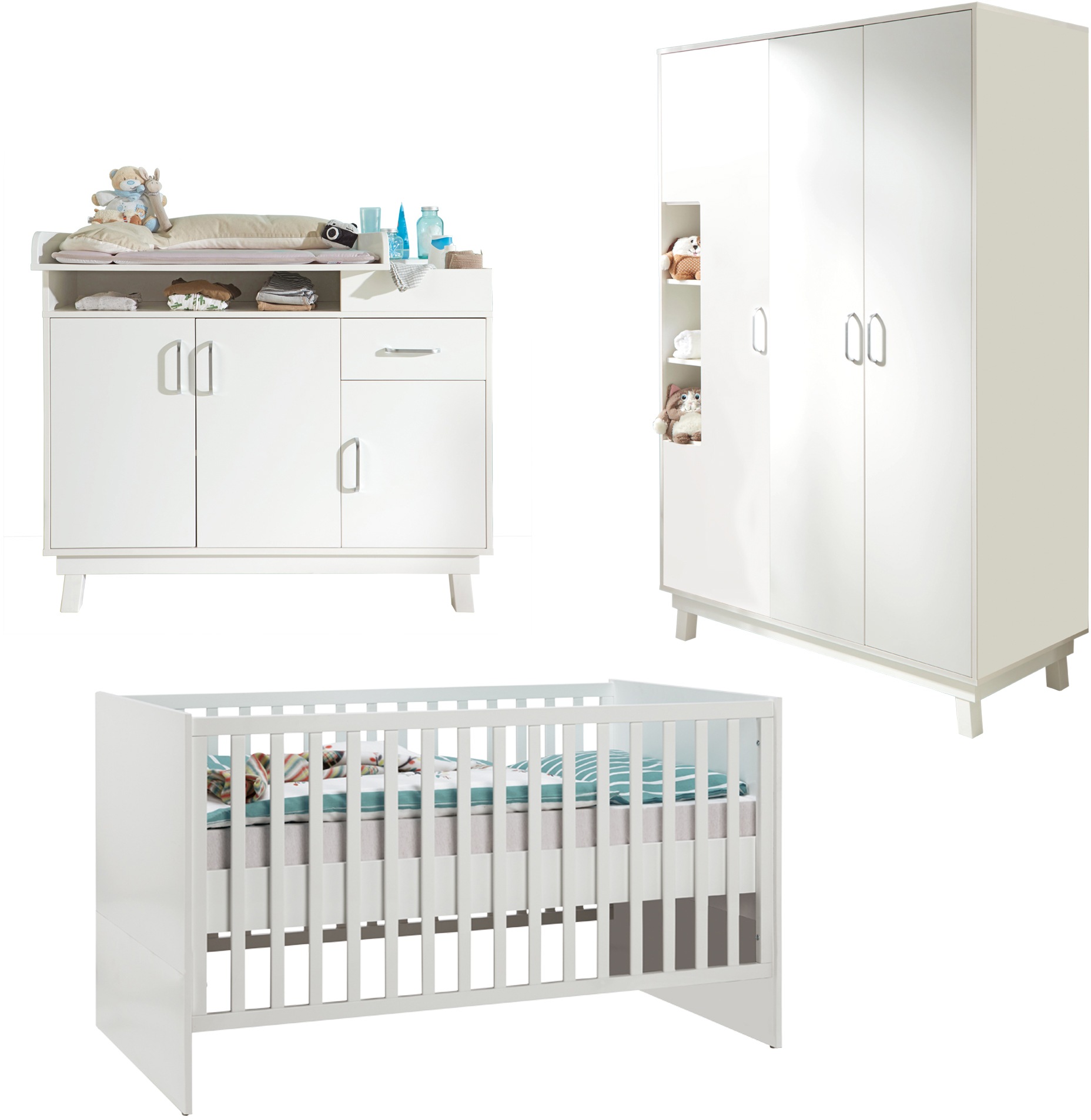 Image of roba® Babyzimmer-Komplettset »Nordic, weiss«, (Set, 3 St., Kinderbett, Wickelkommode, Kleiderschrank), mit Kinderbett, Wickelkommode und 3-trg. Kleiderschrank; Made in Europe bei Ackermann Versand Schweiz
