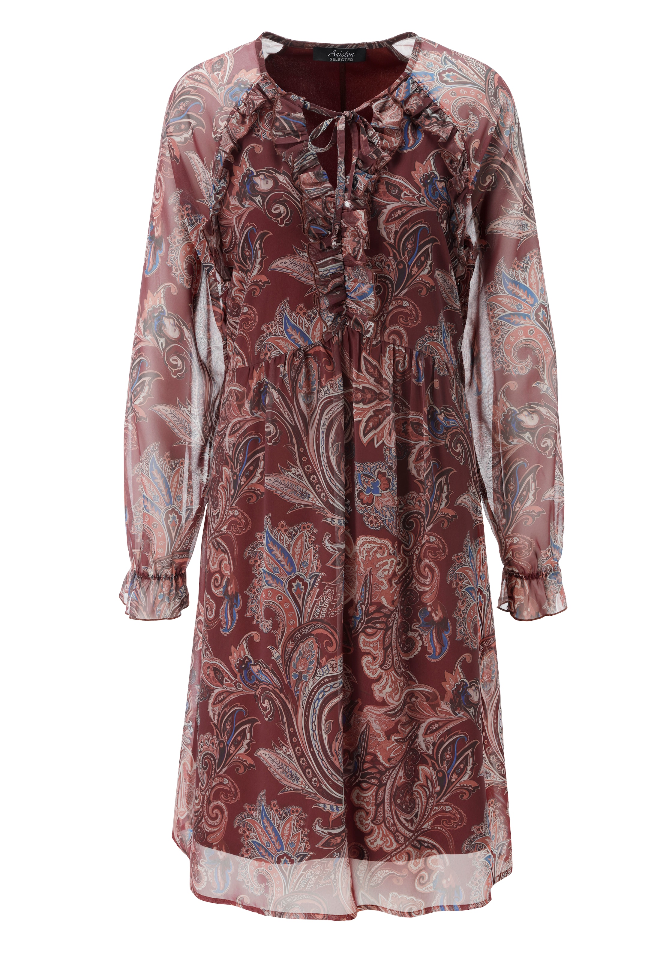 Aniston SELECTED Robe en mousseline de soie avec volants le long de l'encolure et des manches - NOUVELLE COLLECTION