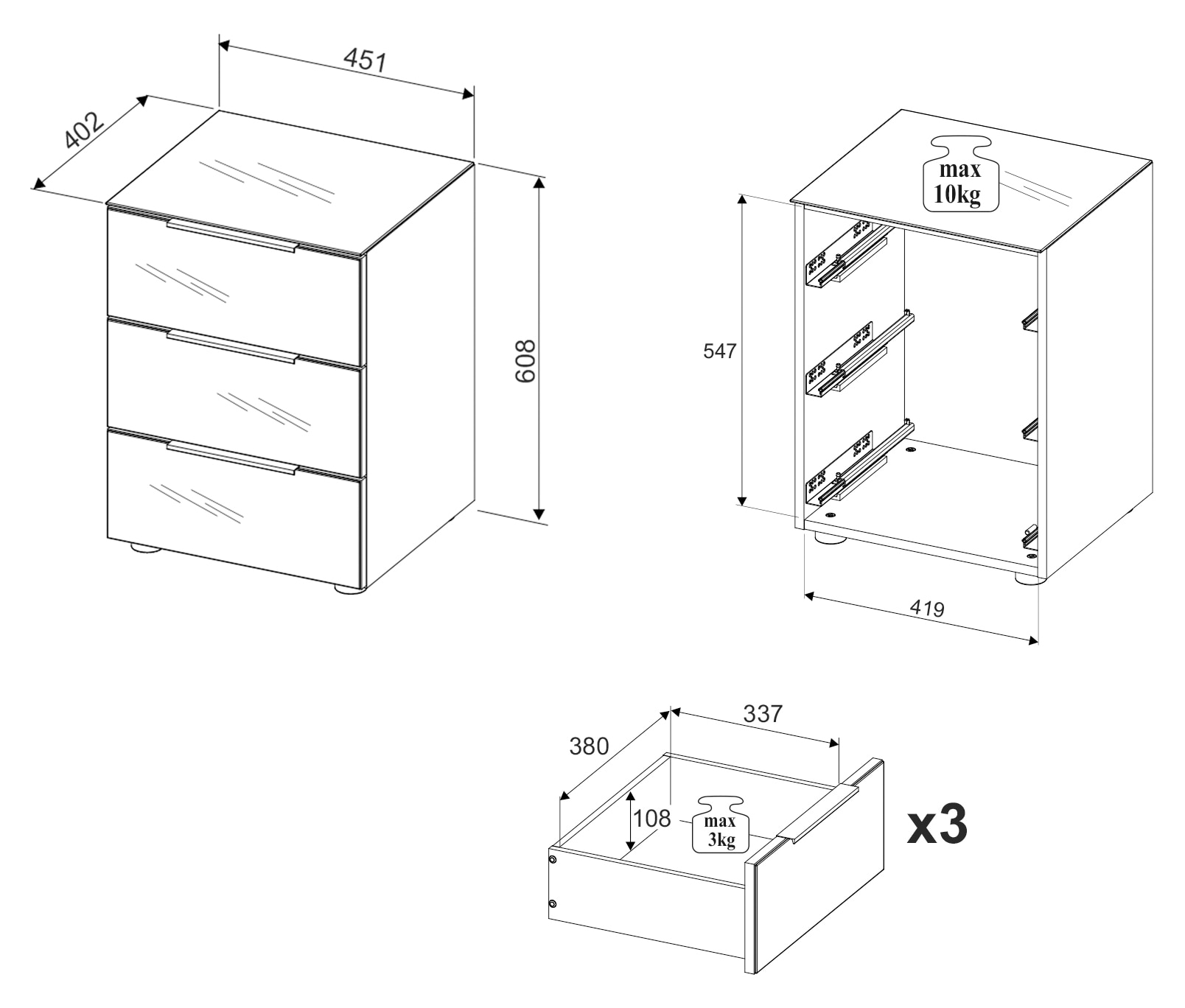HBZ Commode »Santorin Nachtkonsole, BxHxT 45x61x40 cm« 1 cuis tlg. Breite 45cm, Softclose für Schubkästen, Melaminbeschichtung