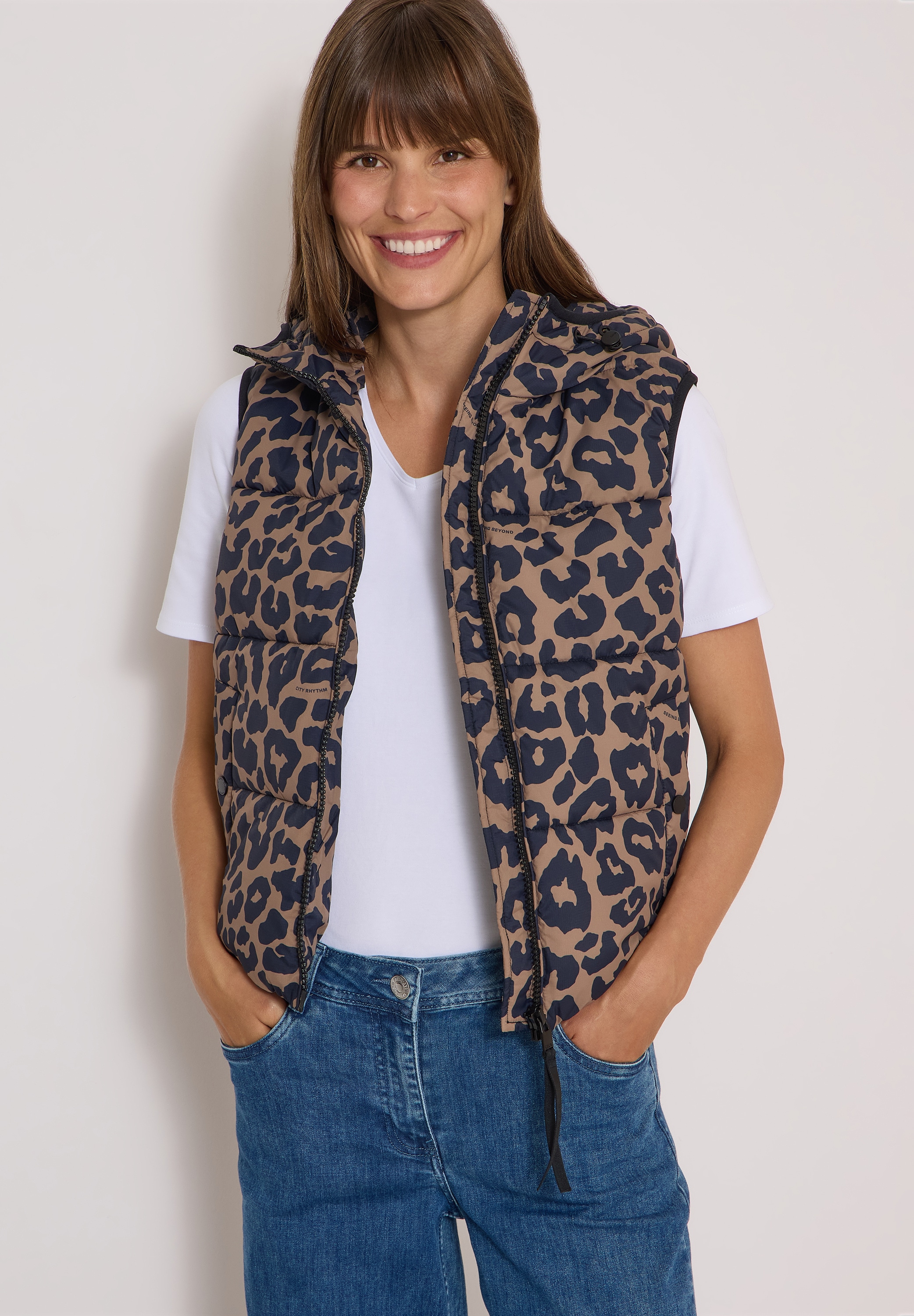 Image of Cecil Steppweste Kapuze mit Kordelzug, Elastiksaum, Animal-Print