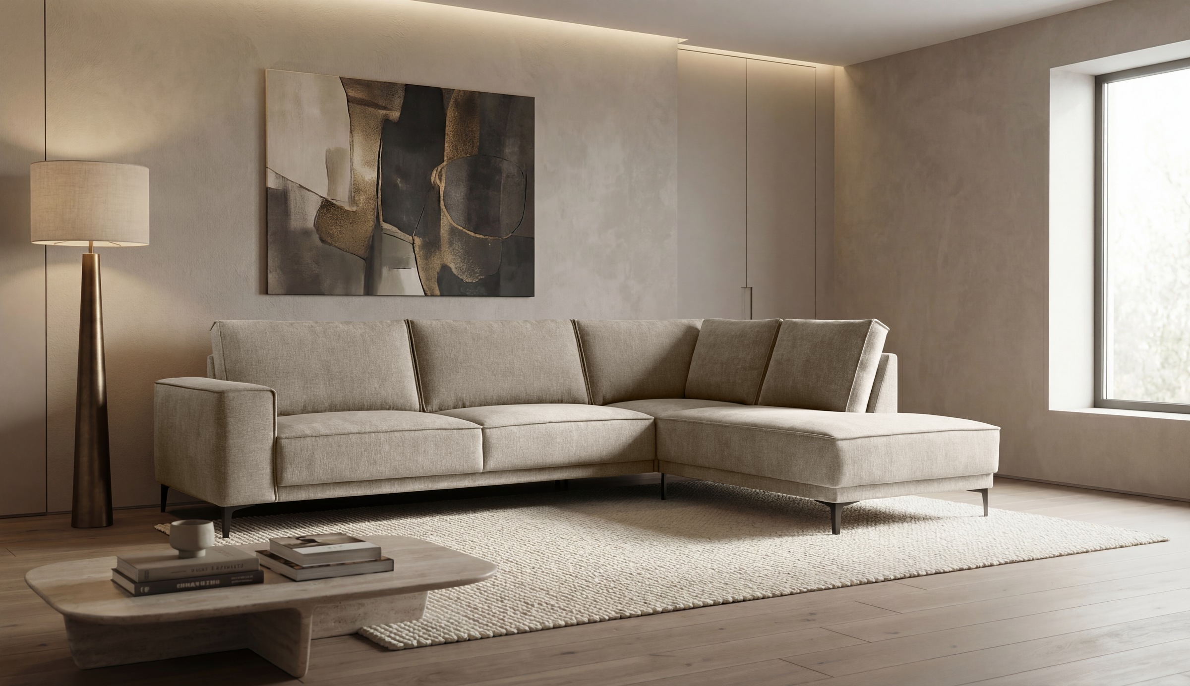 Home affaire Ecksofa »OLAND Bouclé L-Form, B: 289 cm, Skandi-Design« Struktur, Flachgewebe, Luxus-Microfaser, Boucle