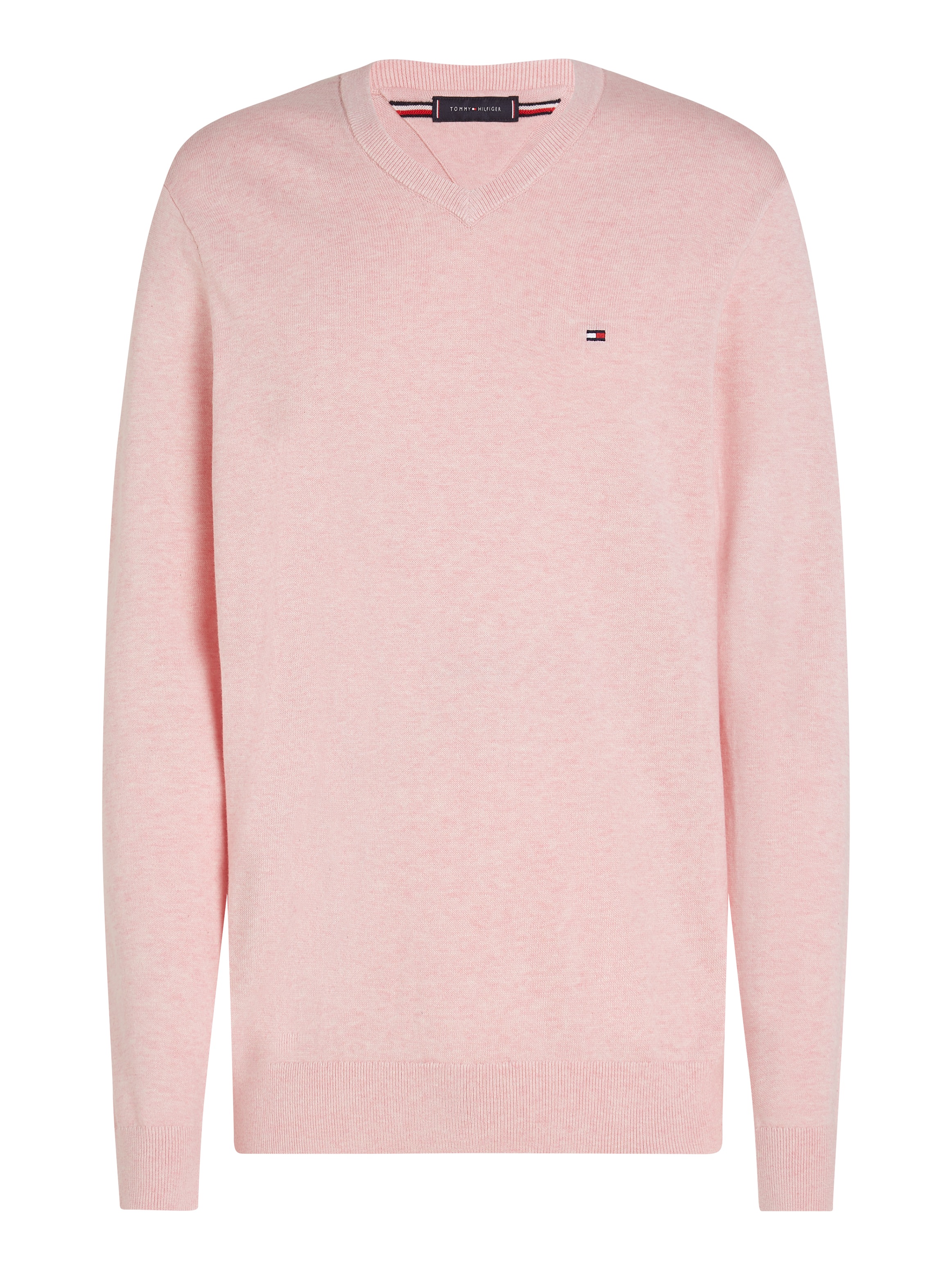 Tommy Hilfiger Strickpullover »ESSENTIAL COTTON V NECK mit V-Ausschnitt und Stickerei«, unifarben, casual, regular fit, Baumwolle, V-Ausschnitt