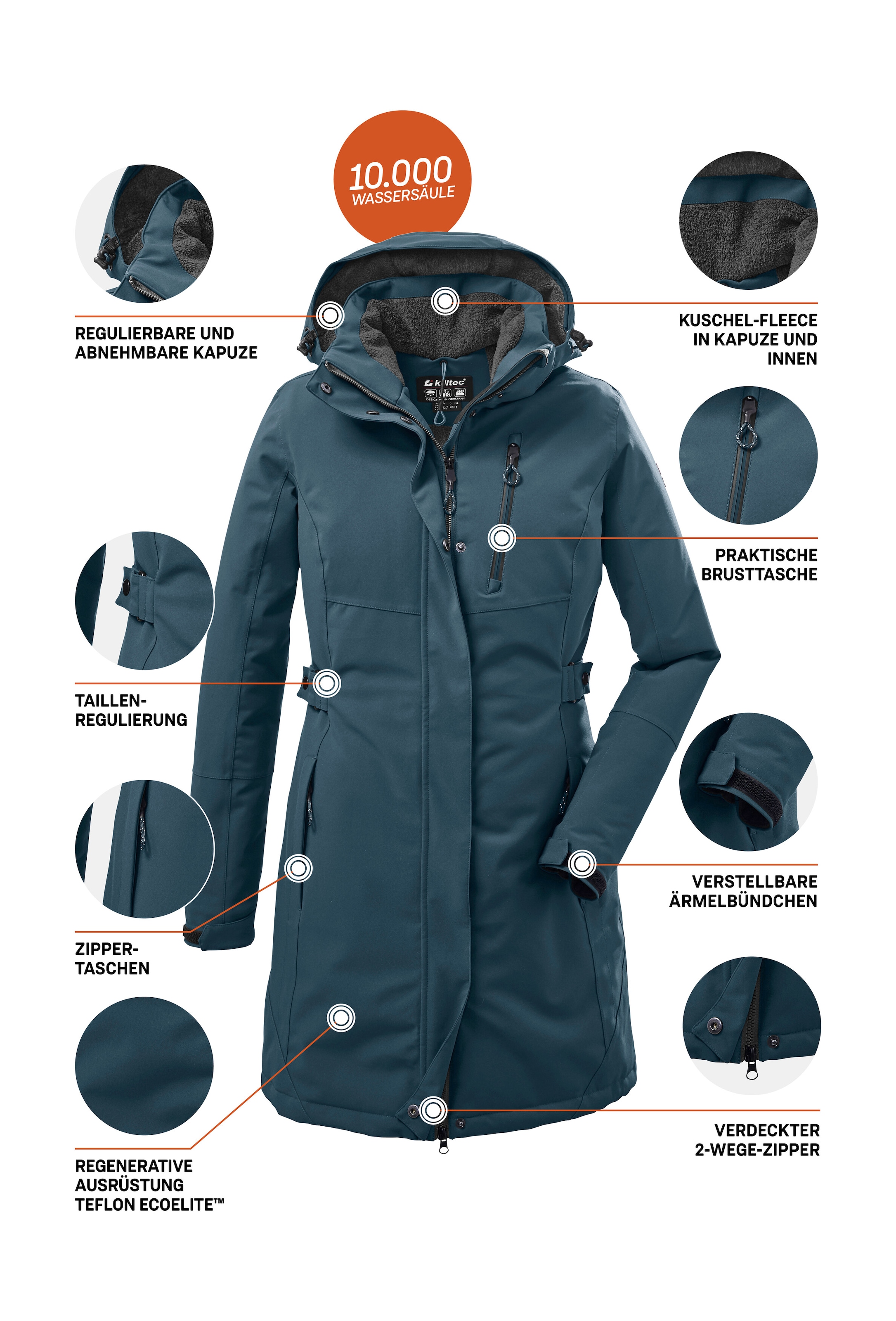 Killtec Parka »KOW 165 WMN PRK« Wasser- und winddichter Parka mit Teddyfleece und abnehmbarer Kapuze