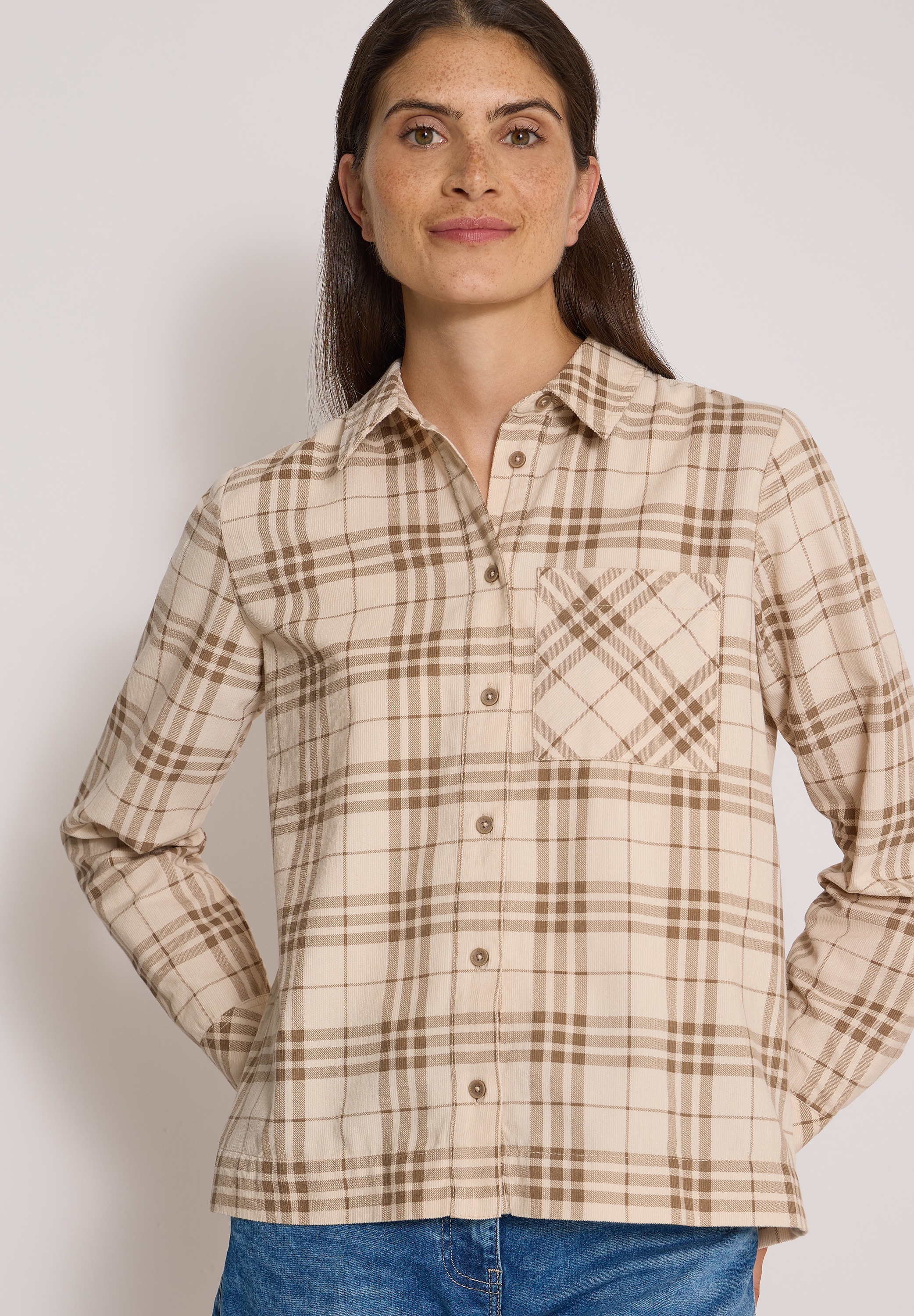 Image of Cecil Langarmbluse Cordbluse mit Karomuster