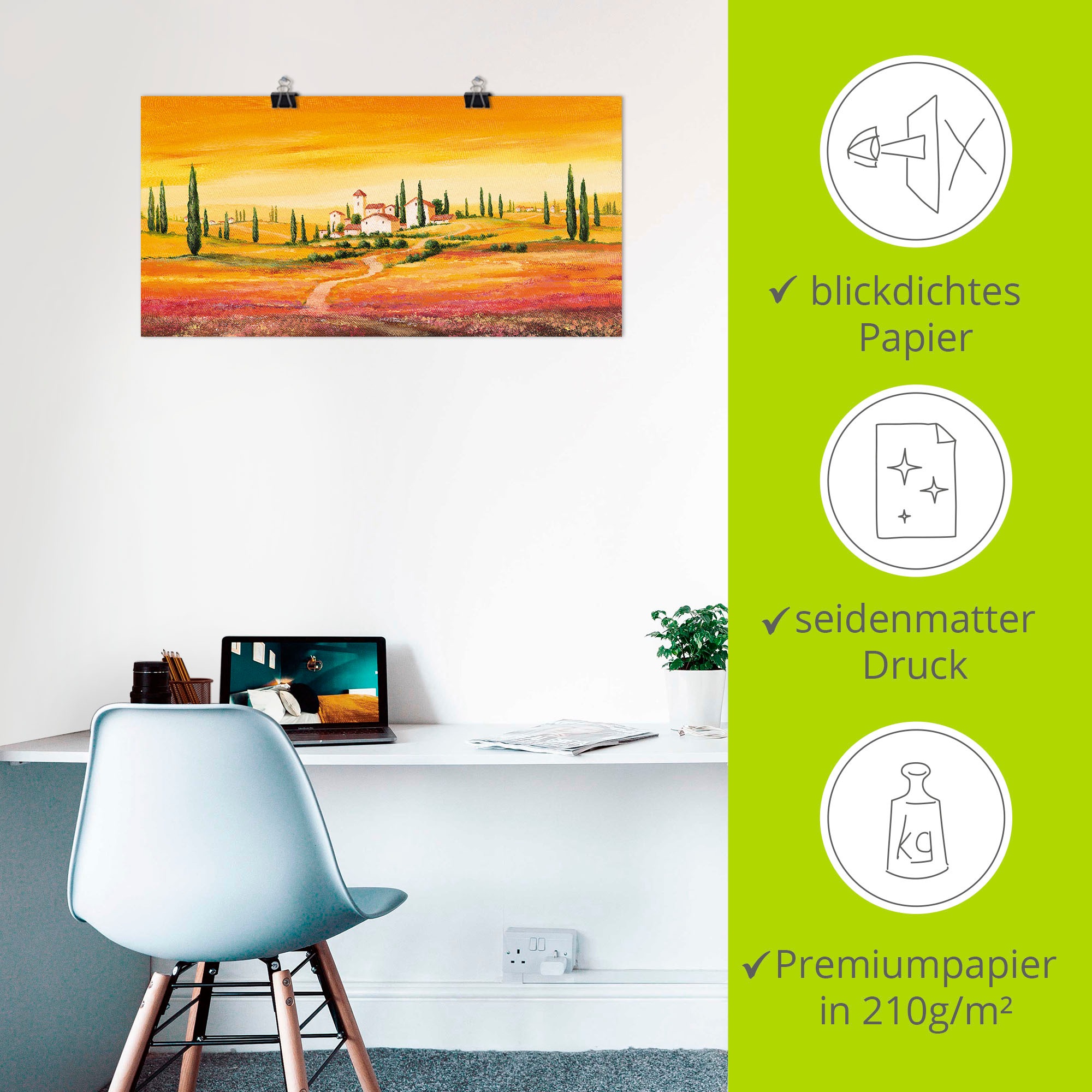 Artland Wandbild »Traumhafte toskanische Landschaft«, Europa, (1 St.), als Alubild, Outdoorbild, Leinwandbild, Poster, Wandaufkleber