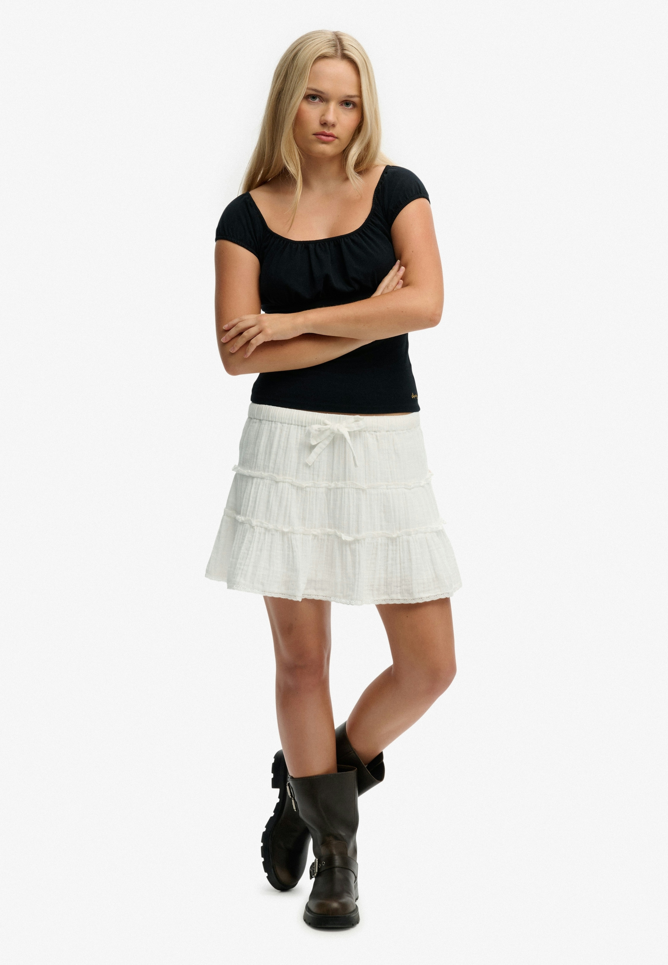 Superdry Sommerrock »CHEESECLOTH TIERED MINI SKIRT« aus Baumwolle, Regular Fit, mit Gummizug, unifarbene Optik