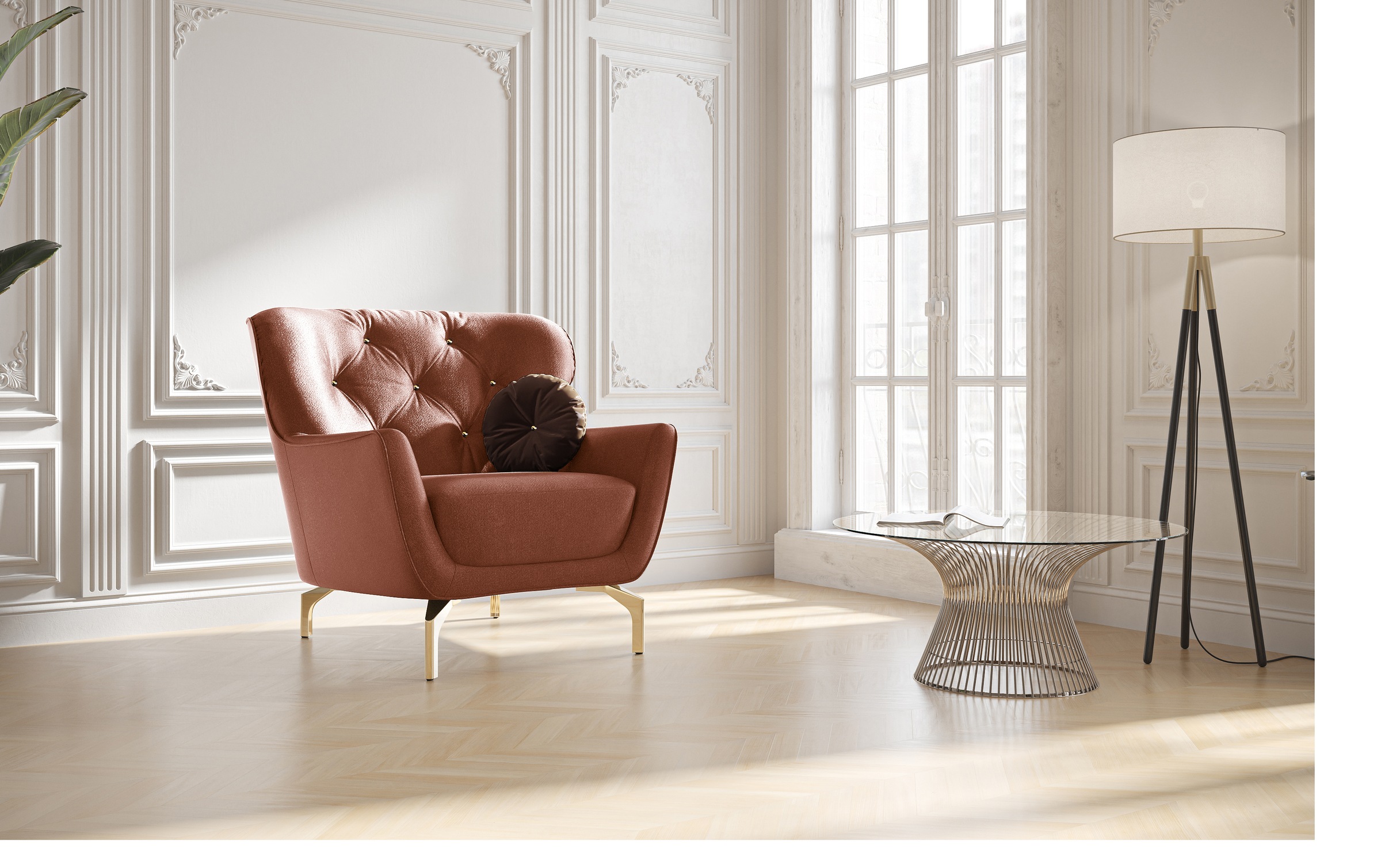 sit&more Sessel »Orient 3«, inkl. 1 Zierkissen mit Strass-Stein, goldfarbene Metallfüsse