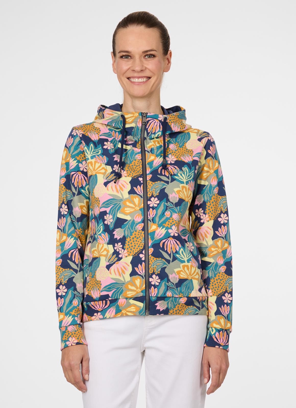 Image of Ragwear Sweatjacke "PARYA PRINT" aus Baumwollmischung, normale Passform, hochschliessender Kragen