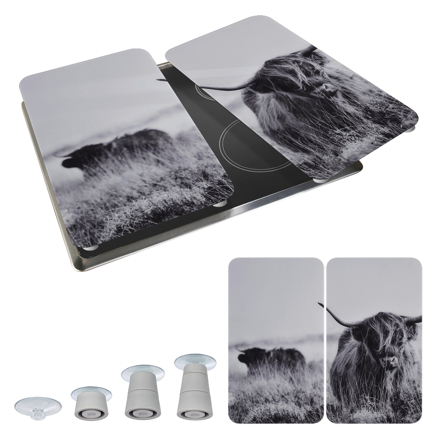 WENKO Herd-Abdeckplatte »Universal Modell Highland Cattle«, (Set, 2 tlg.), Herdabdeckung für alle Herdarten, kratzfest, mit rutschfesten Füssen