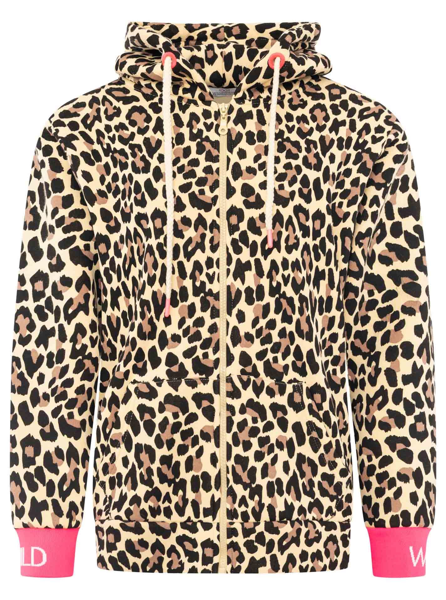 Zwillingsherz Sweat à capuche »"WILD WILD"« Motif léopard, capuche avec cordon, poignets avec imprimé WILD, fermeture éclair