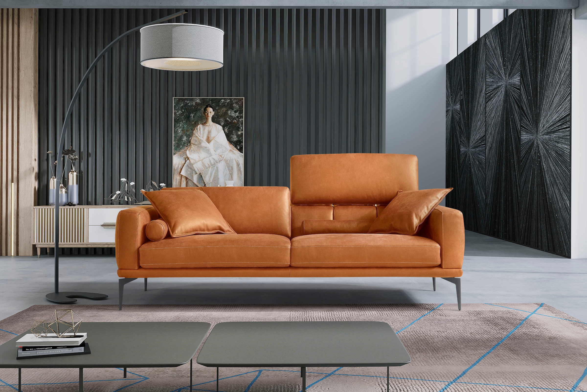 Image of Egoitaliano 2,5-Sitzer "Masu, Designsofa mit erstklassigem Sitzkomfort, Breite 218cm" inkl. 2 Kissenrollen, Rückenelemente manuell verstellbar, Metallfüsse