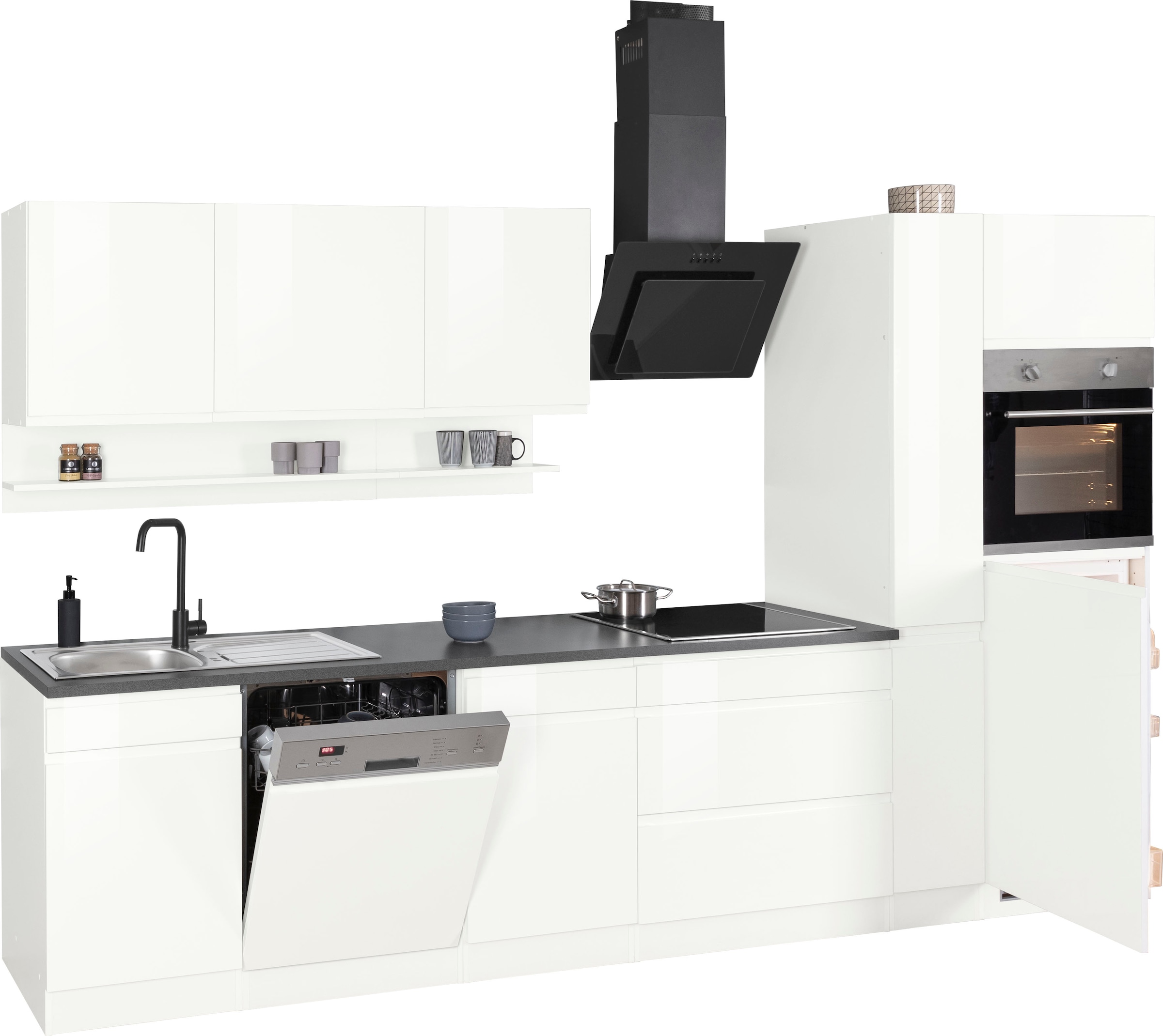 KOCHSTATION Küchenzeile »KS-Virginia,neu in verbesserter Ausführung« Arbeitsplatte 38 mm stark, Stauraum, Softclose,  Breite 330 cm, Soft-Close, ohne E-Geräte