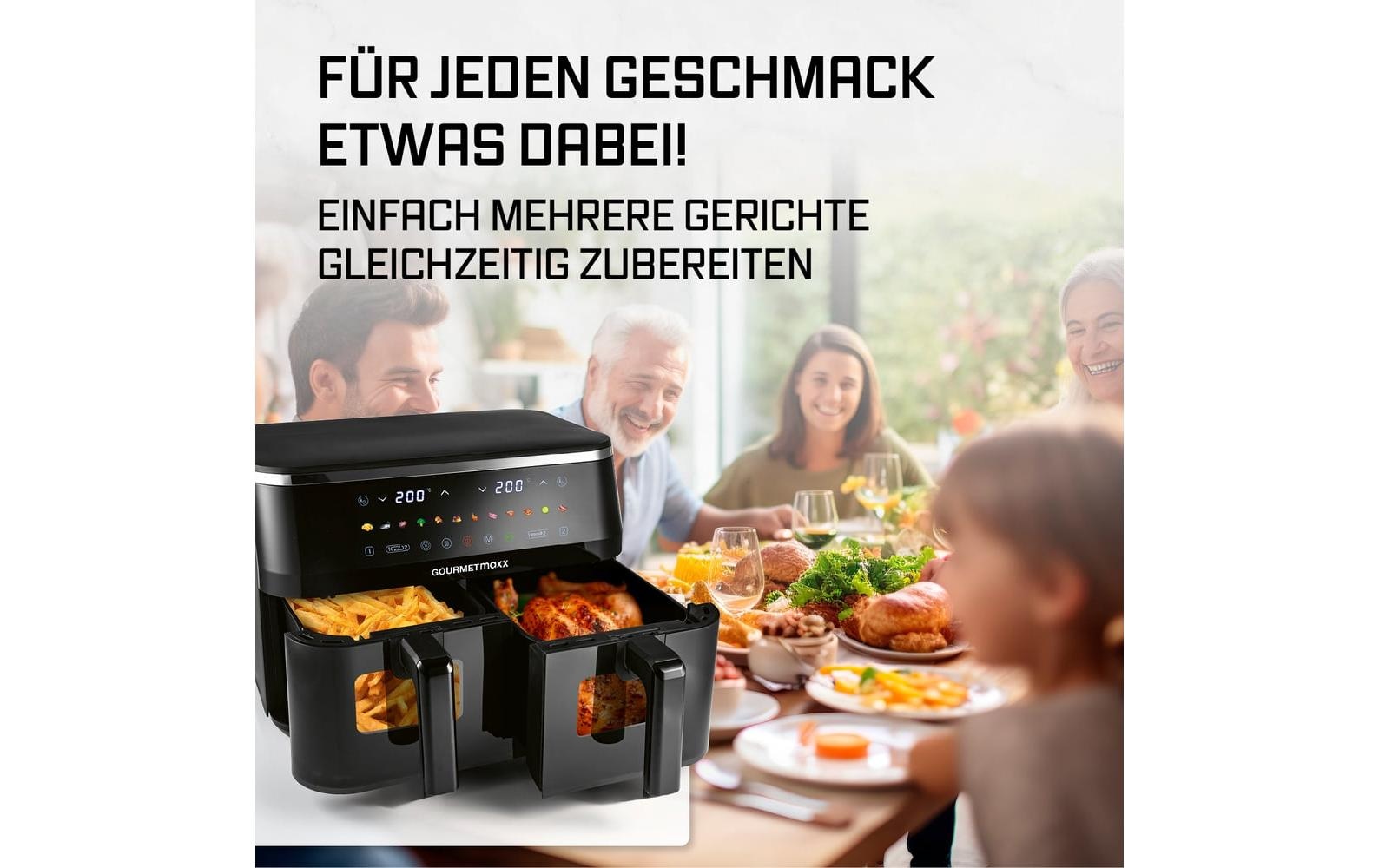 GOURMETmaxx Heissluftfritteuse »mit Doppelkorb, 9 l« 3100 W