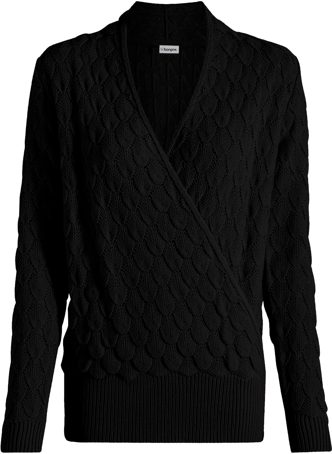 bonprix Strickpullover aus Polyacryl, mit Wickeloptik, mit Ajour-Strick, lockere Passform