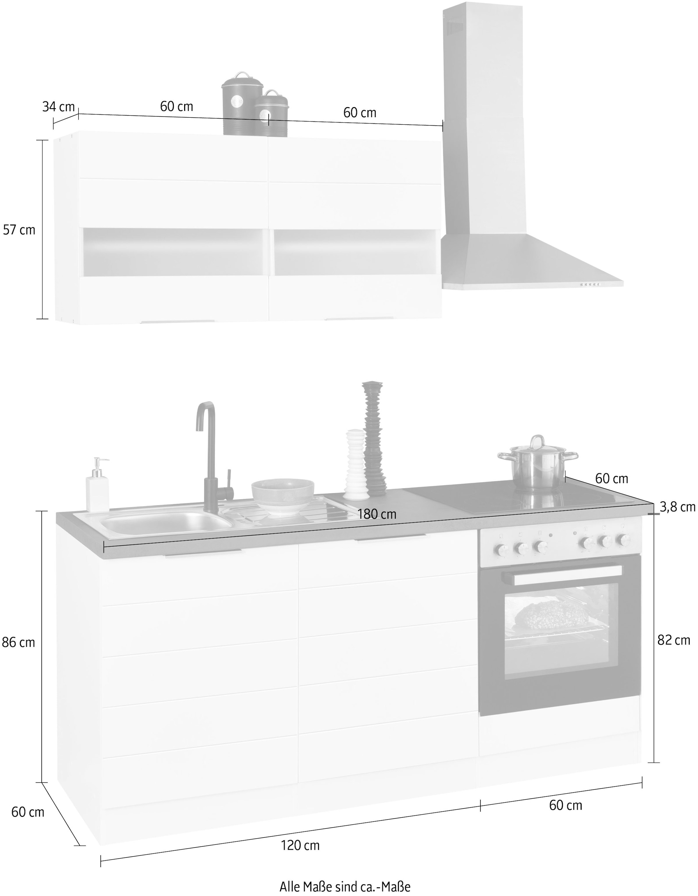KOCHSTATION »KS-Luhe« 180 cm de large, avec ou sans appareils électriques, façades MDF fraisées