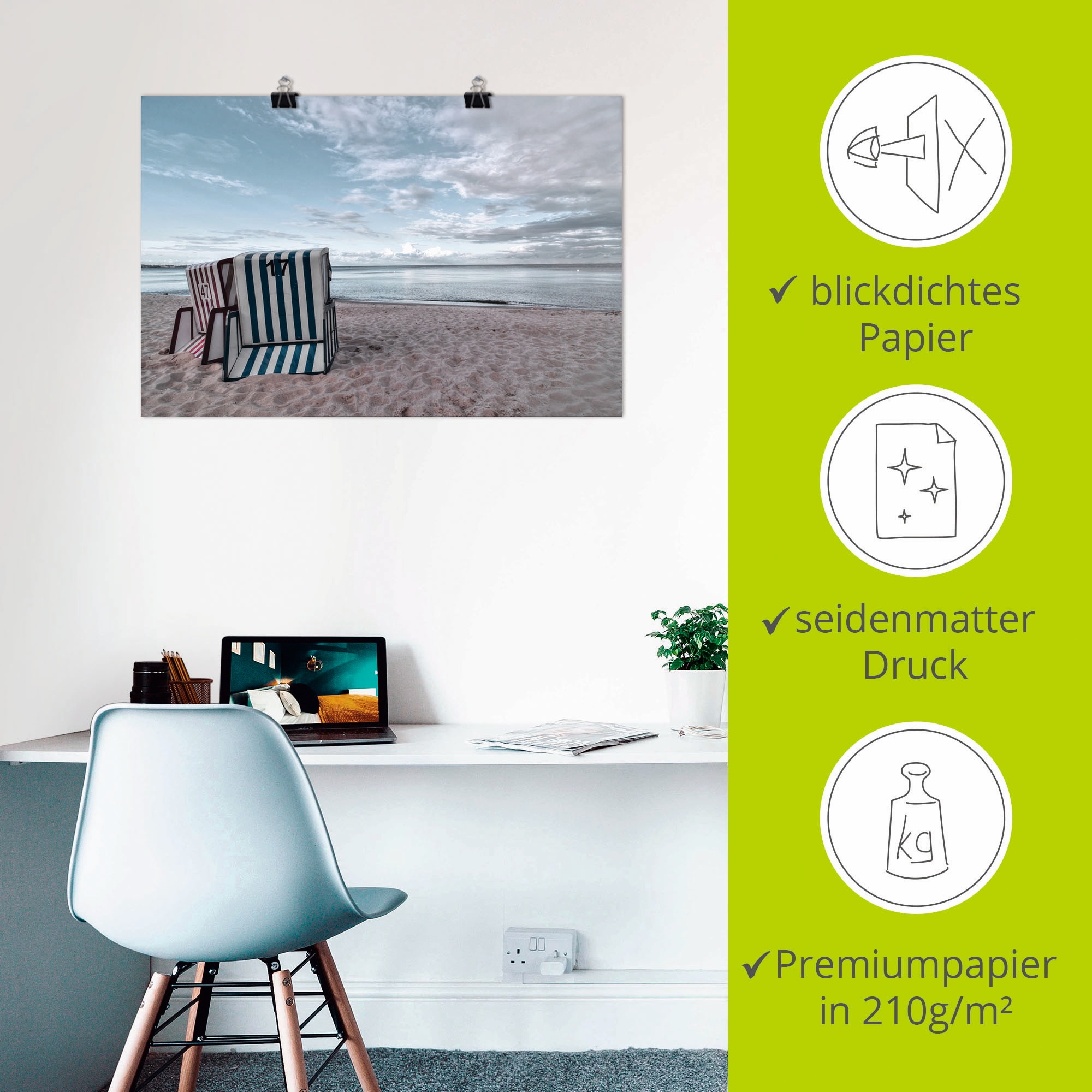 Artland Wandbild »Einsame Strandkörbe am Ostseestrand«, Strand, (1 St.), als Leinwandbild, Poster in verschied. Grössen