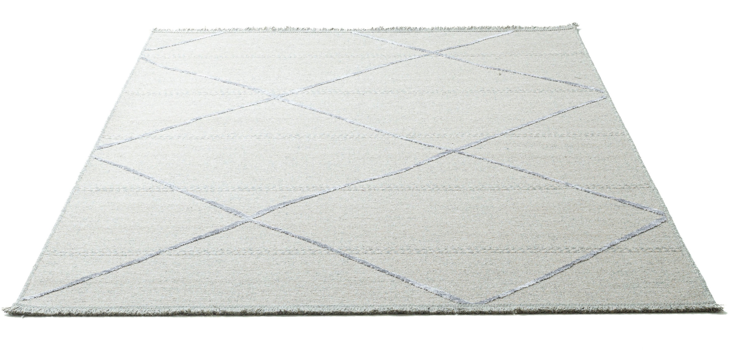 Sansibar Teppich »Braderup«, rechteckig, 2 mm Höhe, Flachgewebe, modernes Scandi Design, Motiv Rauten, mit Fransen