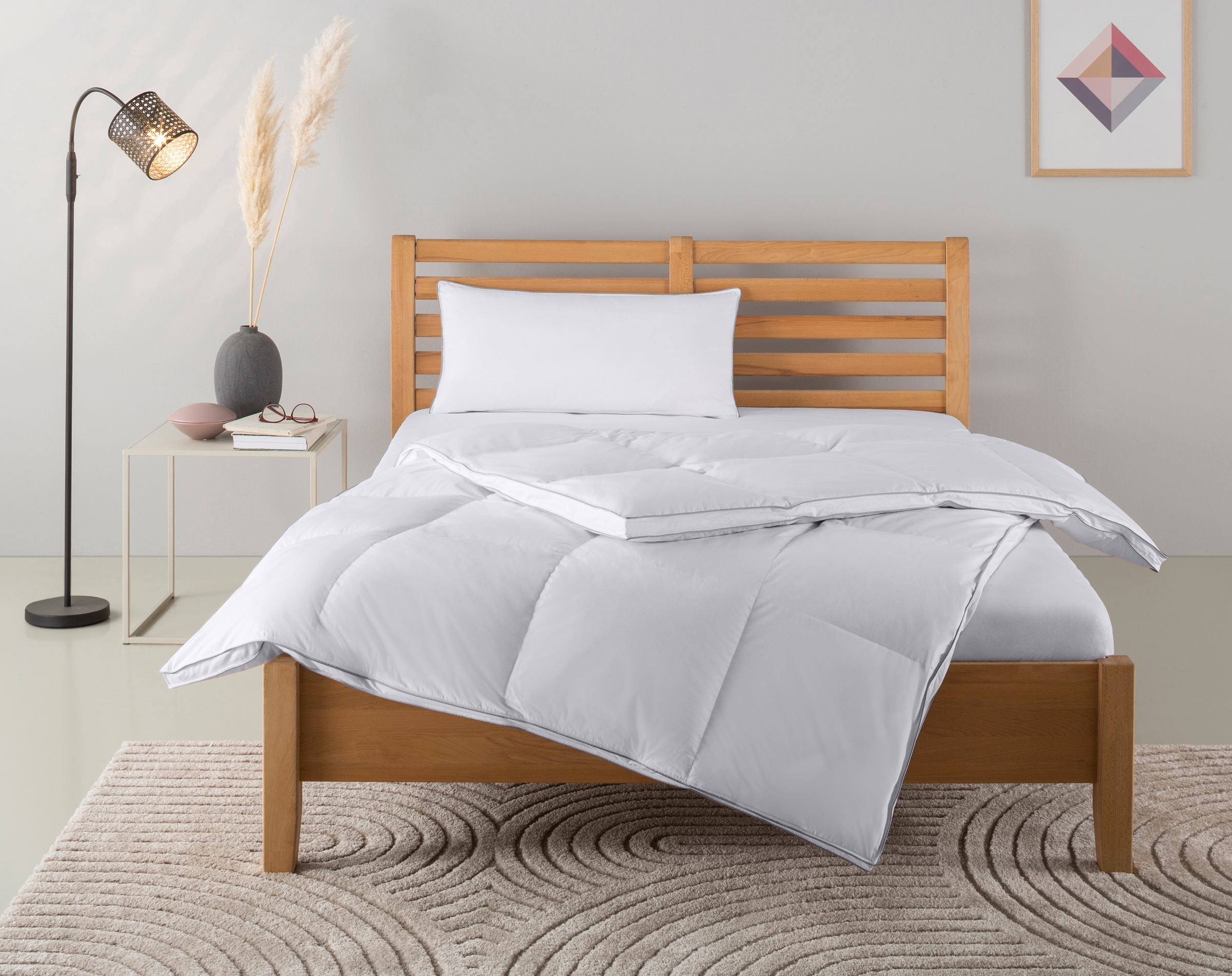 Image of GOODproduct Daunenbettdecke + Kopfkissen "Moulle, Bettdecke in 135x200 cm, 155x220 cm, 2-tlg." Set mit Kissen 40x80 cm, 80x80 cm, Sommer, Winter, Made in Germany