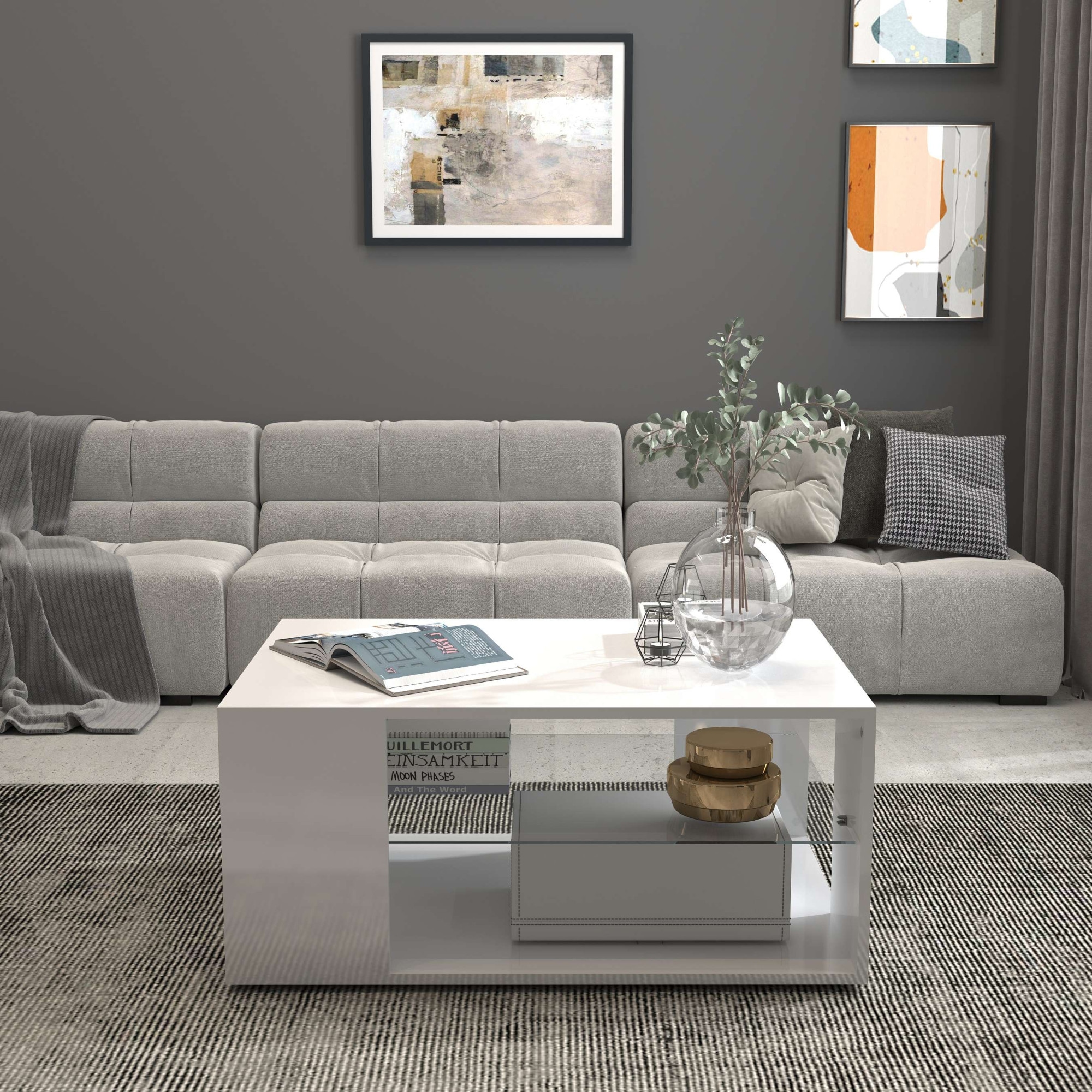 INOSIGN Couchtisch »Egypt Couchtisch,Sofatisch«, (1 St.), Aus glänzend weiss lack. Holz, mit Glasablage,rechteckig,Breite 90 cm