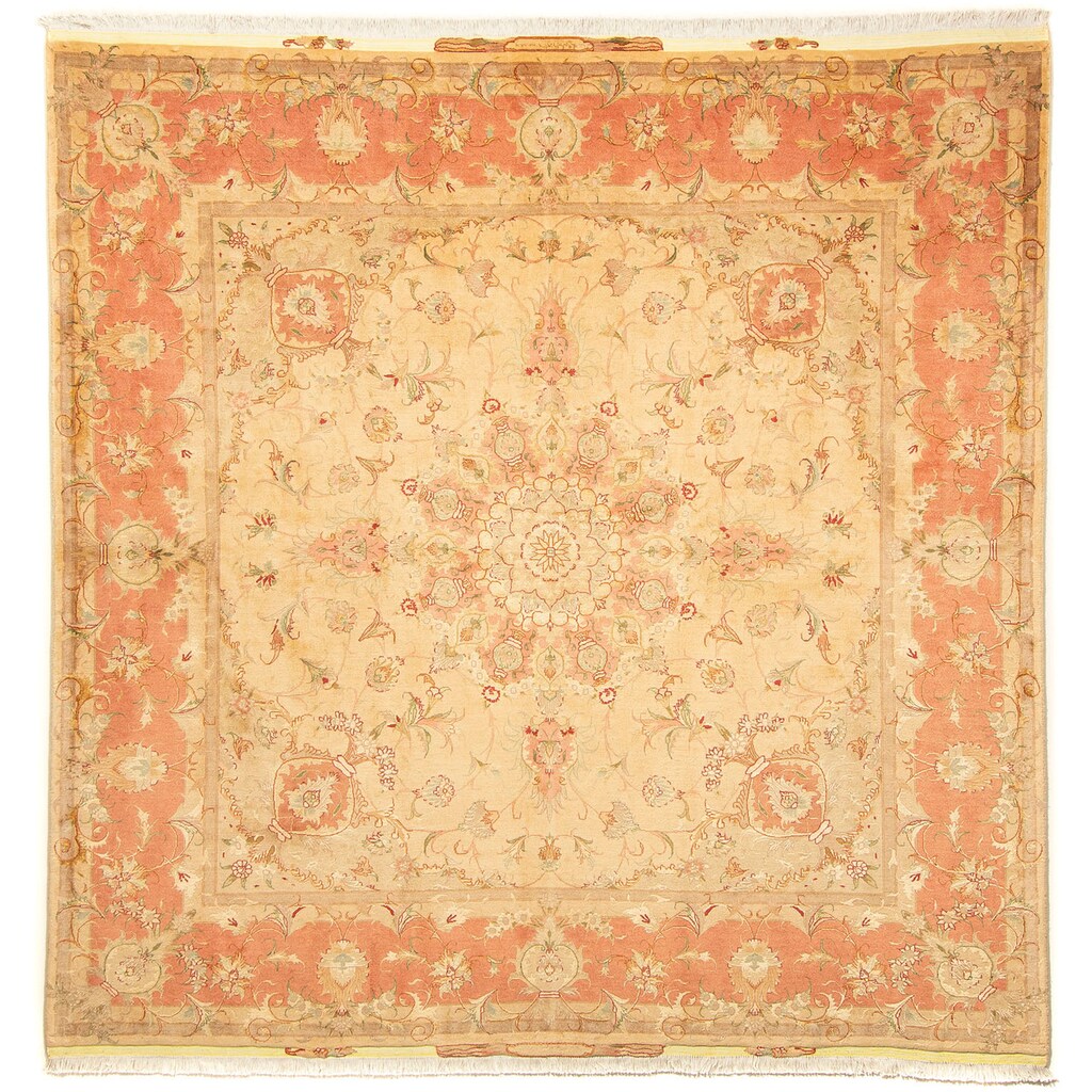 morgenland Orientteppich »Perser - Täbriz - Royal quadratisch - 203 x 200 cm - beige«, quadratisch, Wohnzimmer, Handgeknüpft, Einzelstück mit Zertifikat