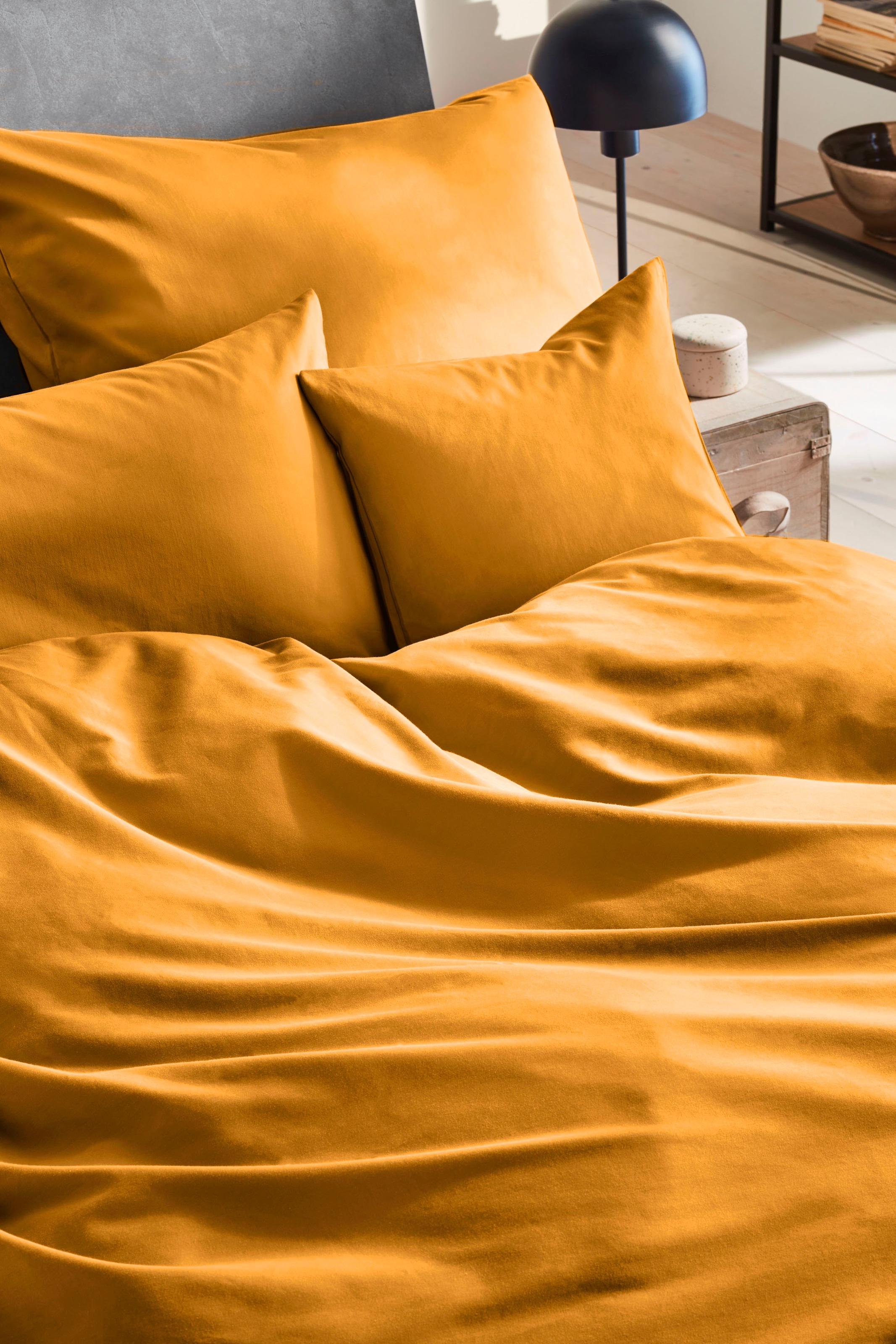 Primera Linge de lit »Uni Luxus-Satin in Gr. 135x200, 155x220 oder 200x200 cm« 2 cuis tlg. Bettwäsche aus Baumwolle, unifarbene Bettwäsche mit Reissverschluss