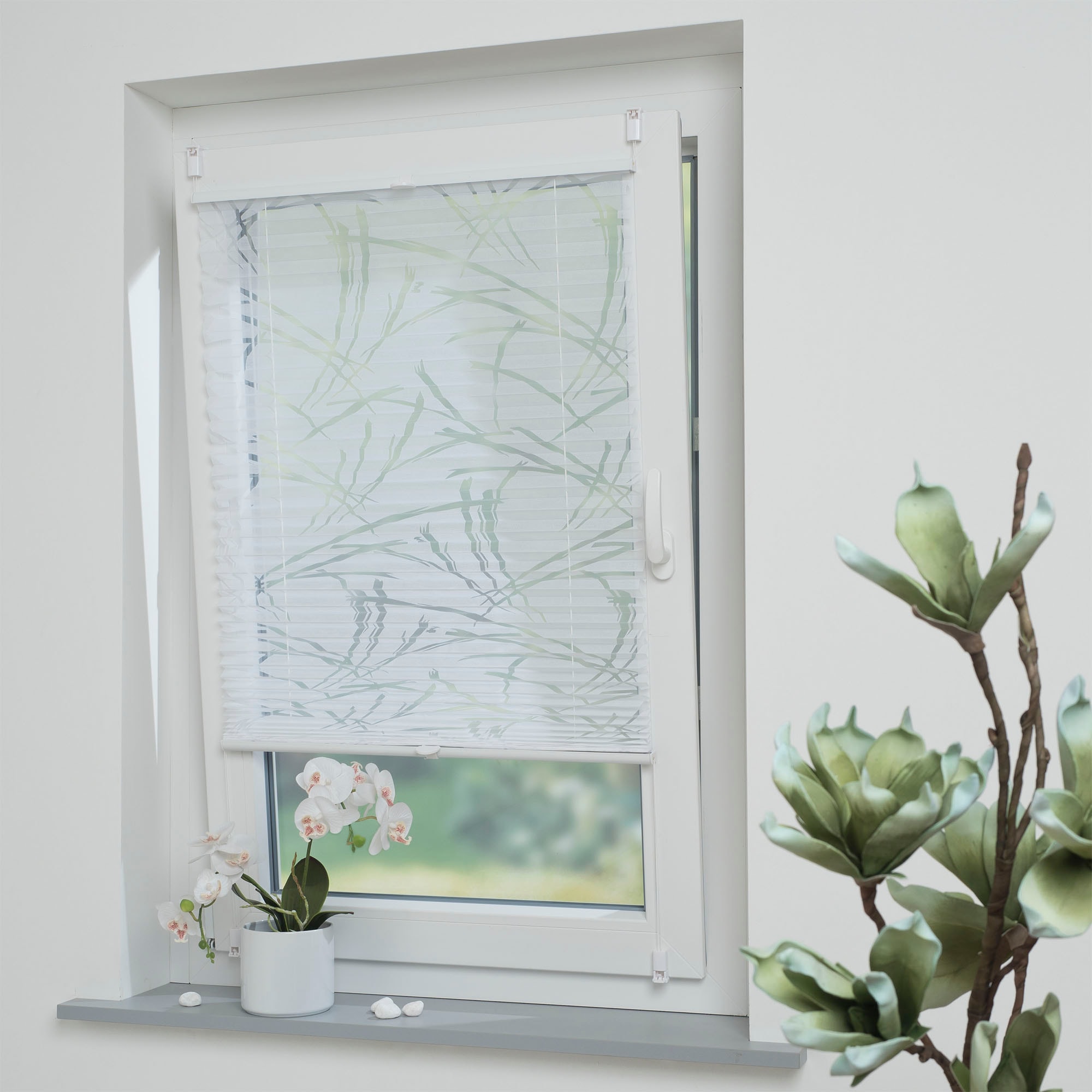 Liedeco Plissé »Klemmfix-Plissee Ausbrenner "Symphonie" verspannt, weiss« semi-transparent Aucun perçage requis sous tension devoré, semi-transparent, montage par pince