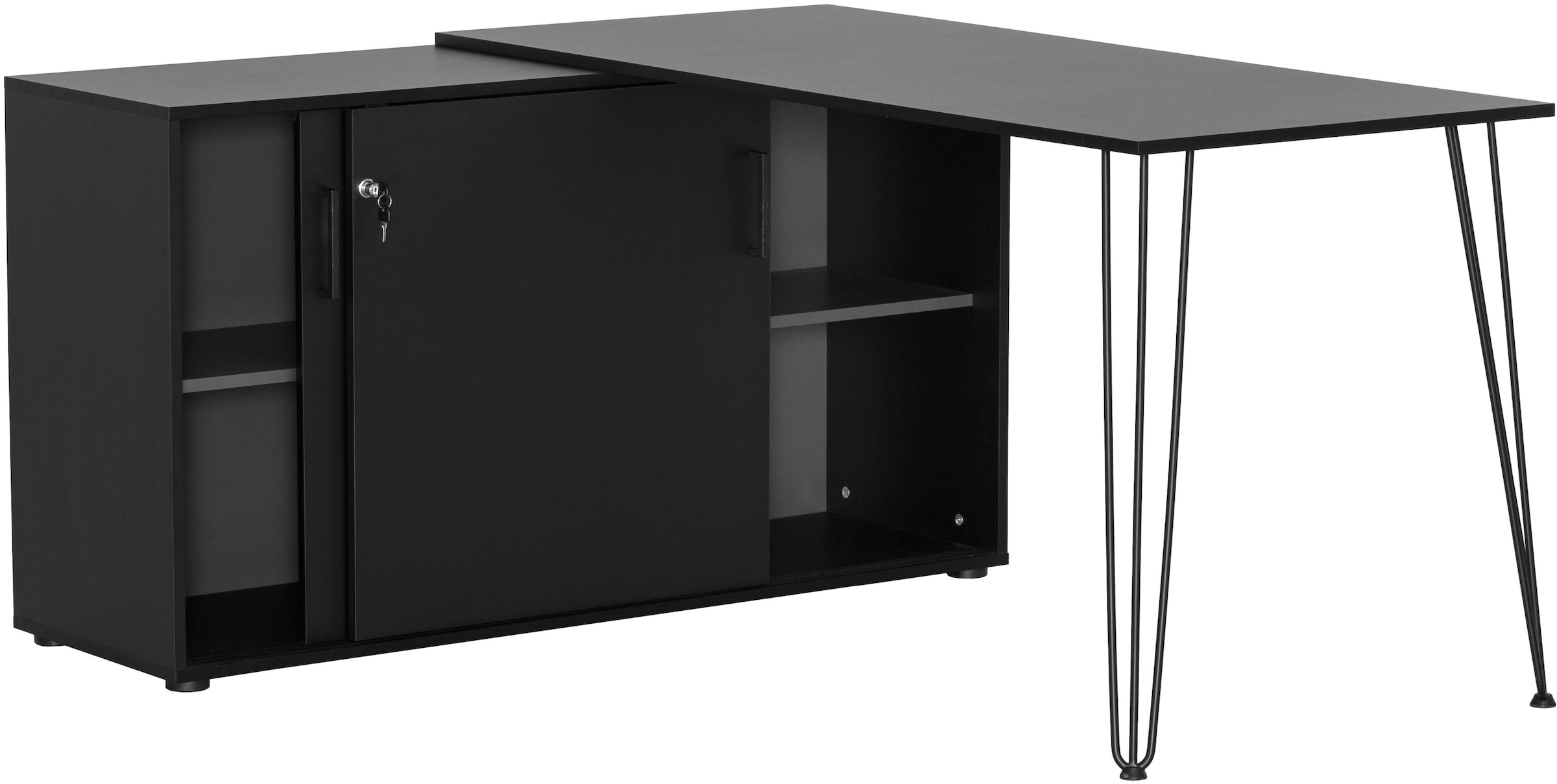 Schildmeyer Eckschreibtisch »Ekko, Breite 130 cm«, Metallbeschläge, Haarnadelfüsse, Tischplatte beliebig montierbar