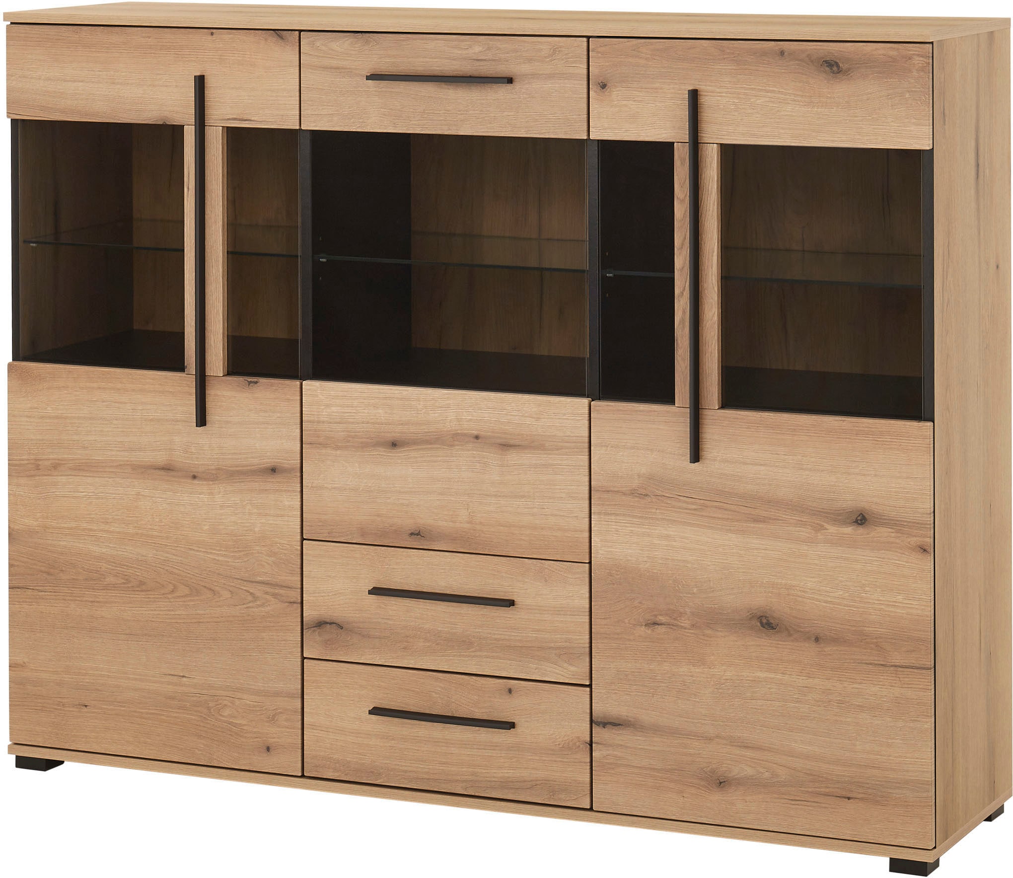 Image of Home affaire Highboard "Cantara, moderner Schrank, Vitrine in Eiche Dekor oder weiss" schwarze Stangengriffe, ausreichend Stauraum, vielseitig einsetzbar