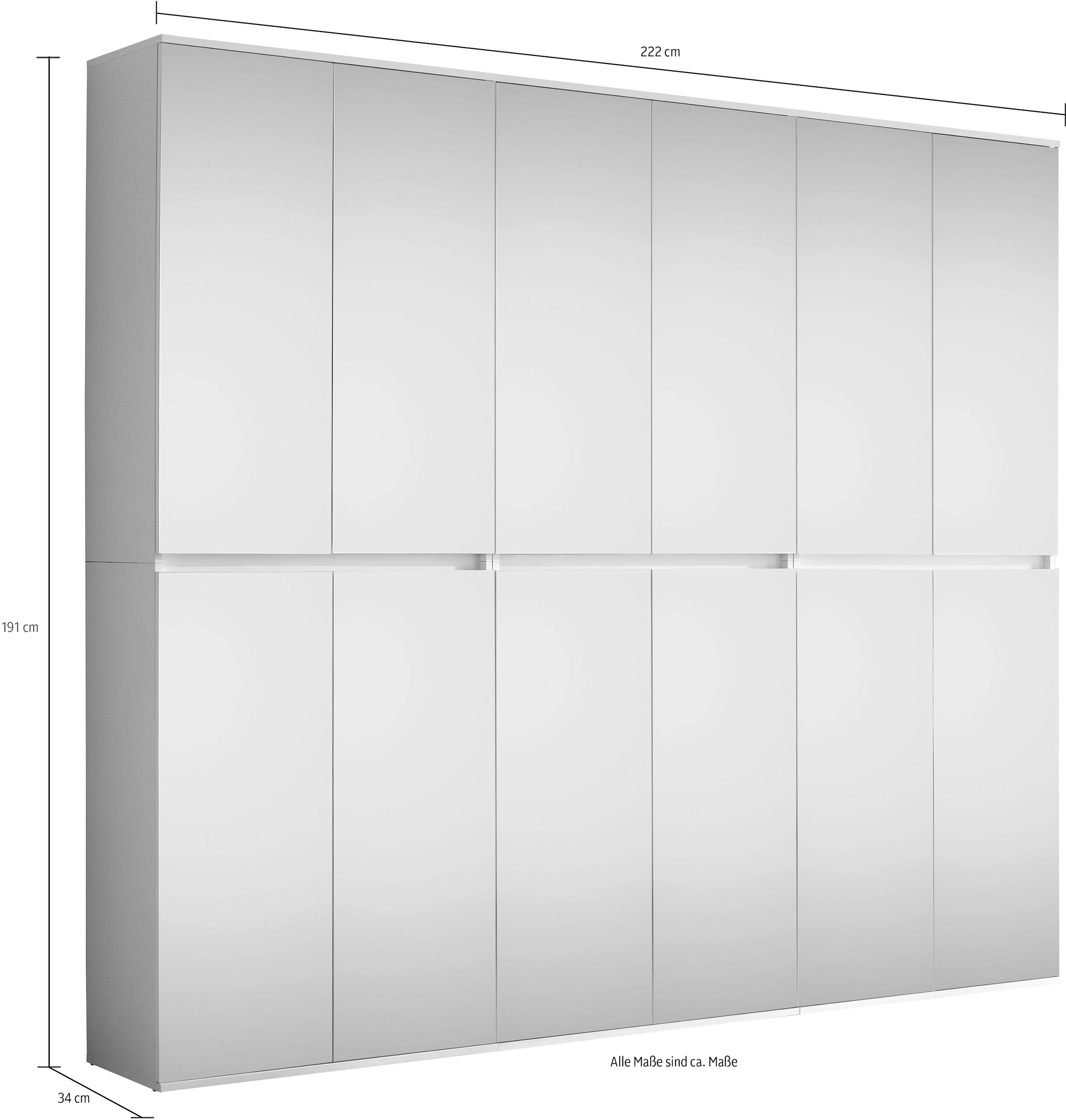 INOSIGN Garderoben-Set »Malcesine«, (3 St.), 3 Mehrzweckschränke mit Spiegelglasfronten - (B/T/H) 222/34/191 cm