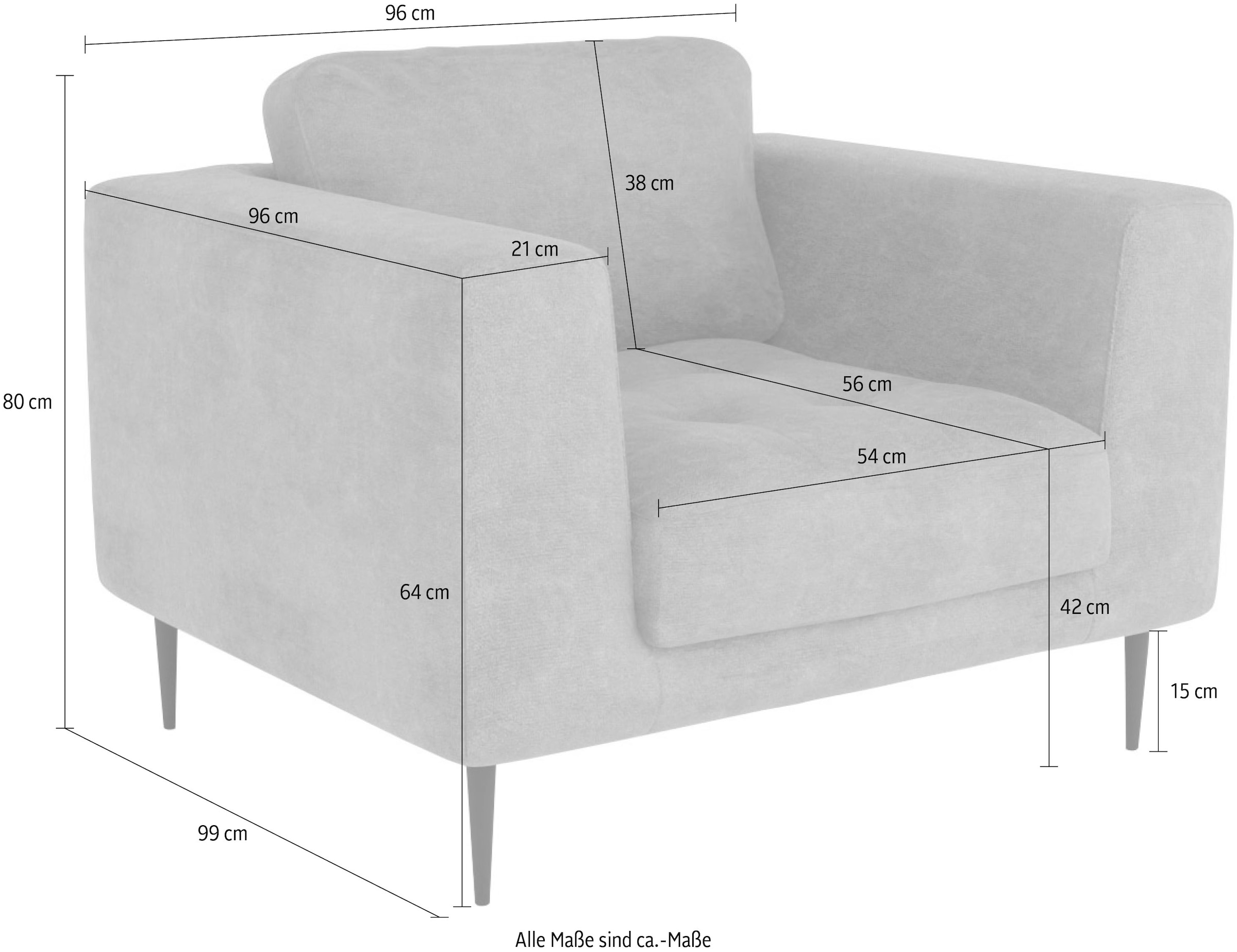 TRENDMANUFAKTUR Sessel »Luzi, Loungesessel, modern mit extra hohen Füssen« Designsessel mit tollem Sitzkomfort, Metallfüsse schwarz, Breite 96 cm