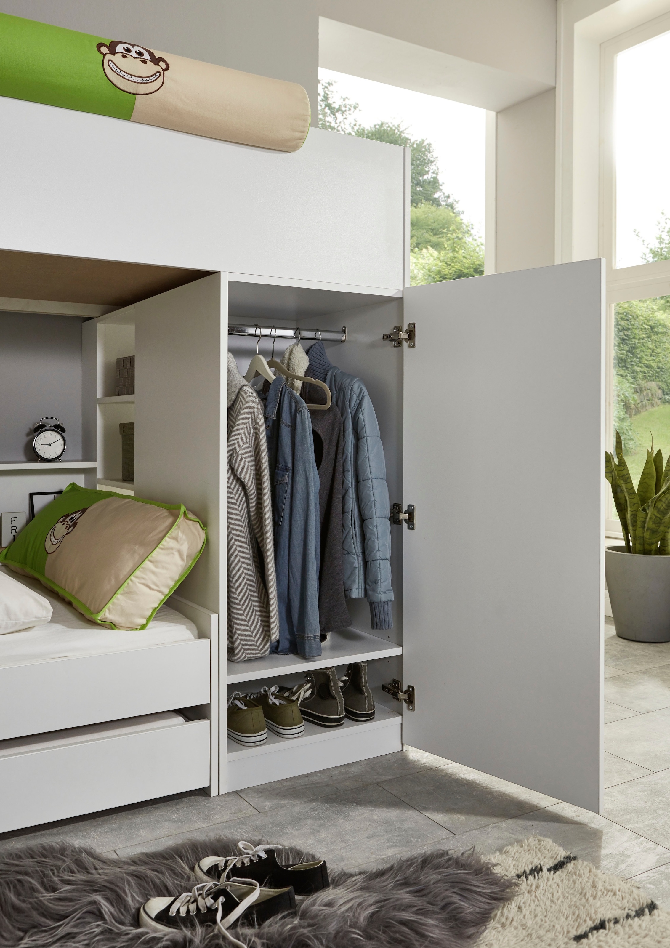 Relita Lit superposé 2 couchages, armoire, étagères et tiroir-lit