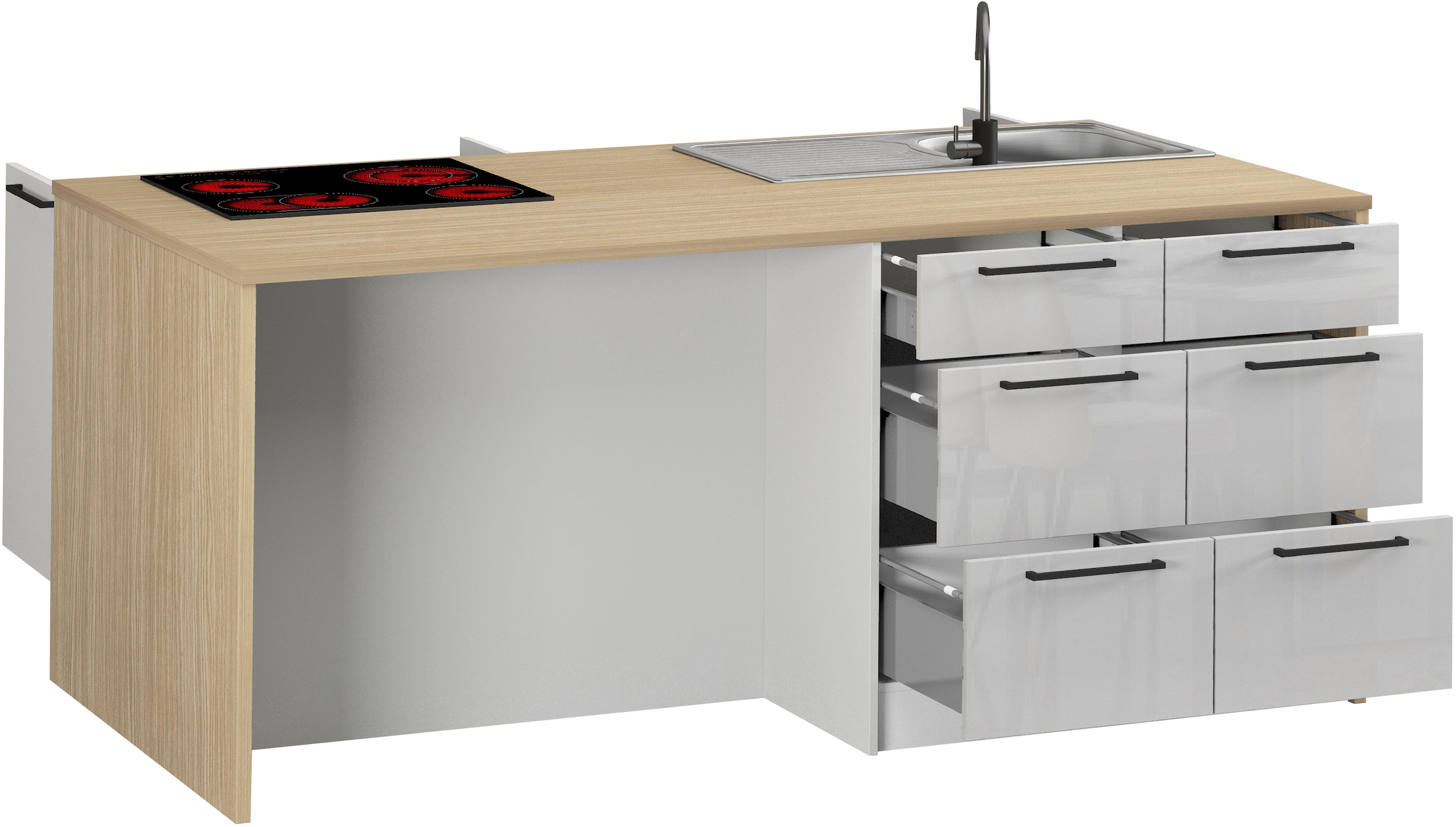 KOCHSTATION Ilot de cuisine »KS-Luna Breite 200 cm, Höhe 90 cm« Breite 200 cm, wahlweise mit Hanseatic-E-Geräten