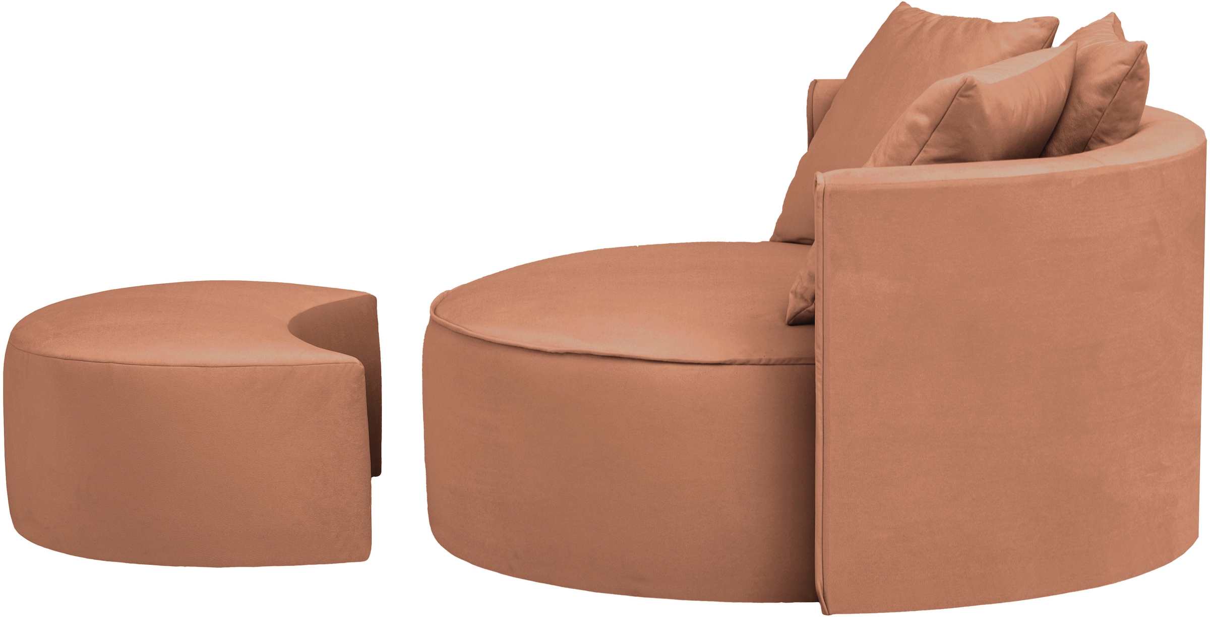 LeGer Home by Lena Gercke XXL-Sessel »ISALIE, Rundsessel mit Hocker, Lesesessel, Loveseat, Big-Sessel«, (Set), trendige Stoffe, 3 Zierkissen, grosse Sitzfläche, Cord, Samt, Bouclé