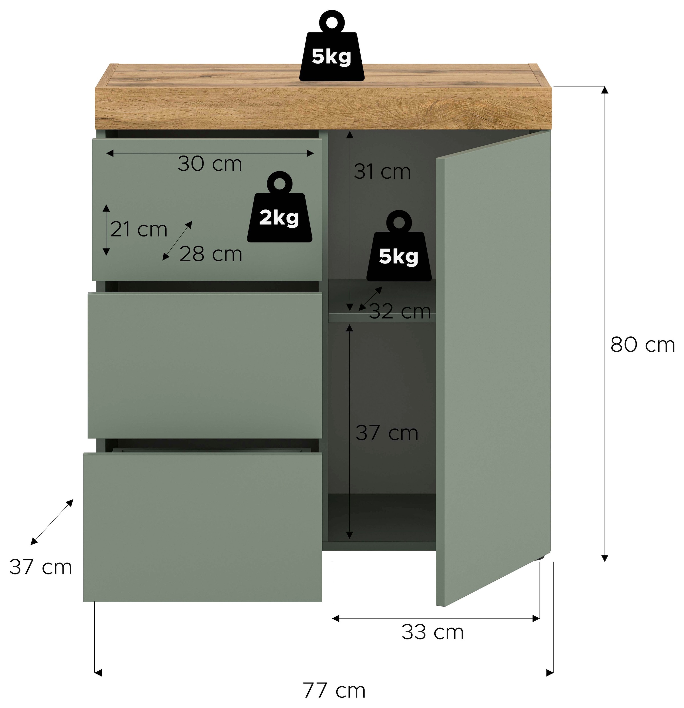 GOODproduct Kommode »MAMBO, Breite 77cm, 1 Tür, 3 Schubkästen, push-2-open« 2 farbige Ausführung, in verschiedenen Farben erhältlich, 1 Stk. tlg. Kommode, Anrichte, Wohnzimmer, Schlafzimmer