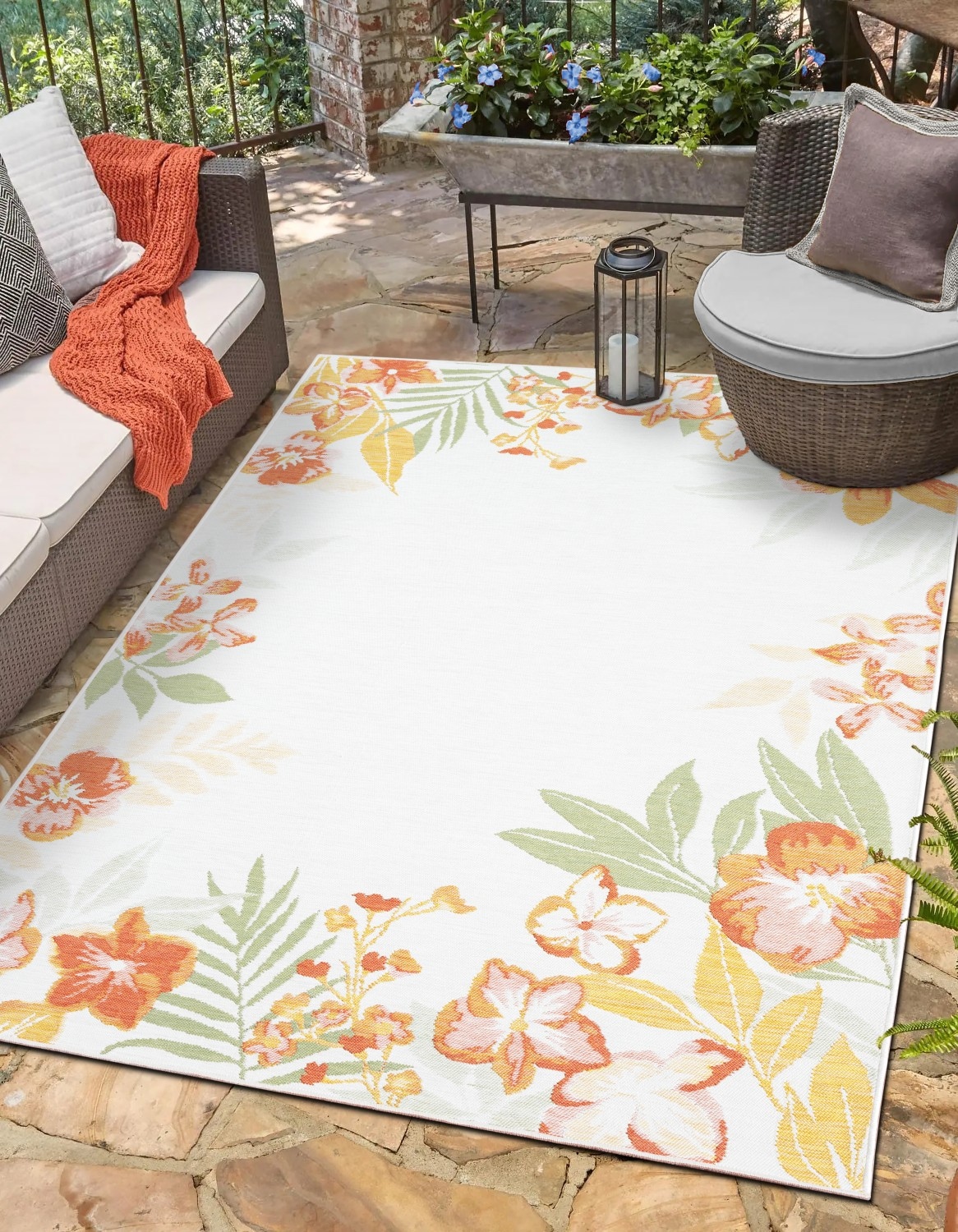 Image of Myflair Möbel & Accessoires Teppich "Isla, LAGERRÄUMUNG" rechteckig 6 mm Höhe Wendeteppich, Blumen, mit Bordüre, Outdoor geeignet, Balkon, Terrasse