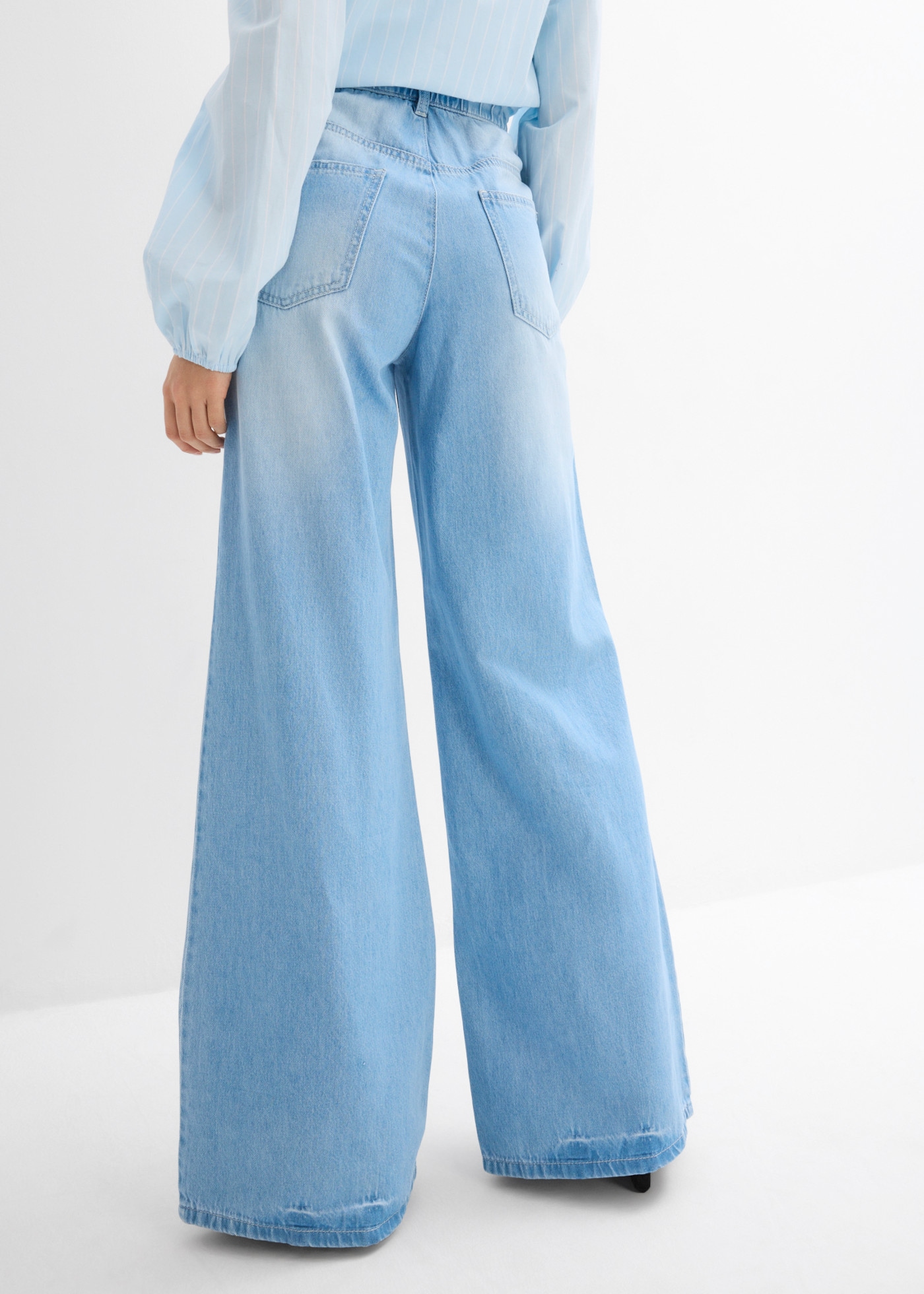 bonprix Jeans large coupe large, design 5 poches, ceinture élastique confortable, taille haute